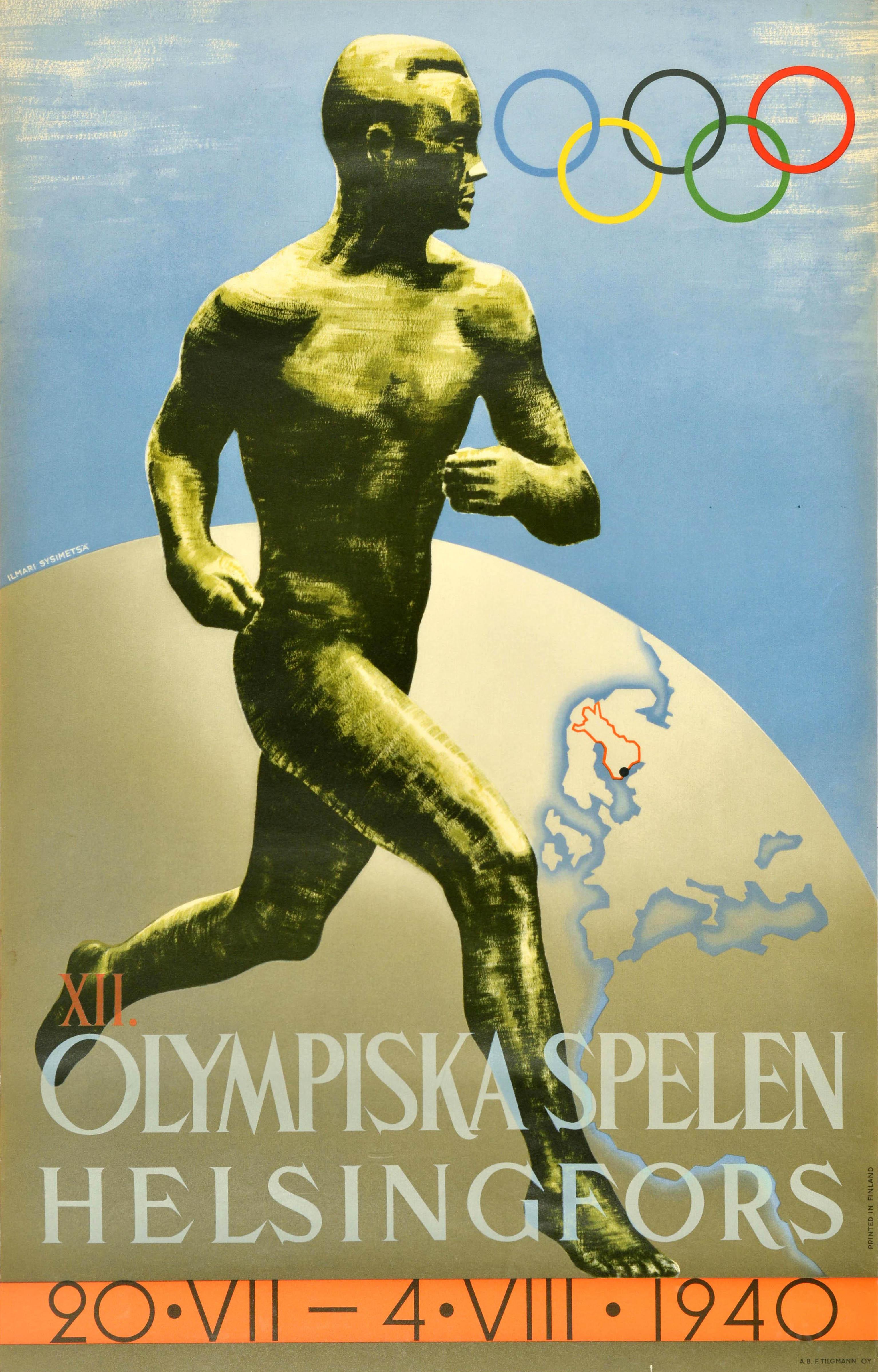 Ilmari Sysimetsa Print – Original-Vintage-Sportplakat, Olympische Spiele Helsinki 1940, Finnland, Sportler