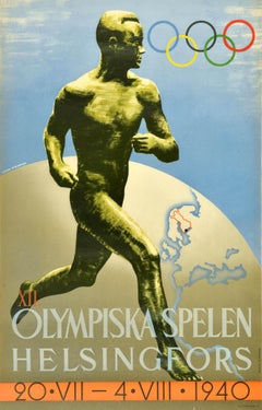 Original Vintage Sports Poster Olympic Games Helsinki 1940 Finland Athlete