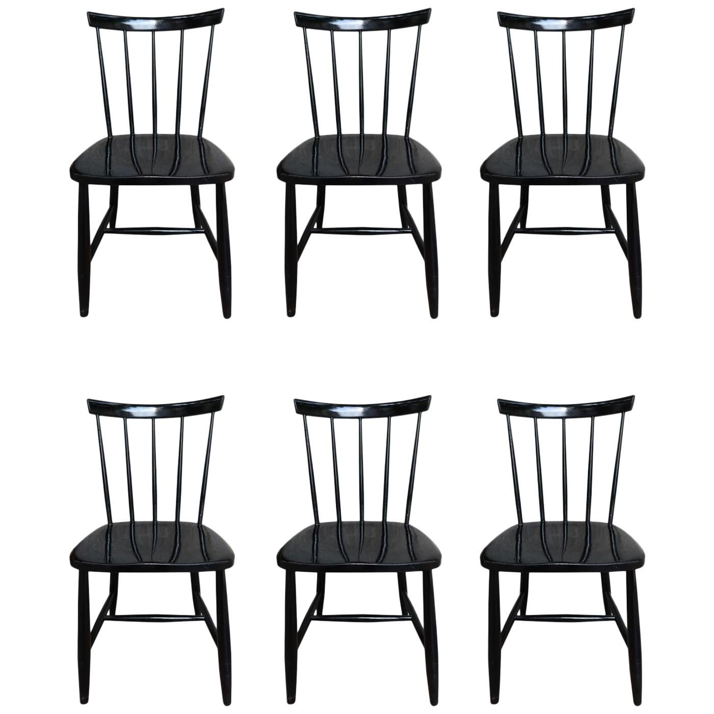 Ilmari Tapiovaara, 6 White Lacquered Chairs, Haga Fors Production, Finland, 1950 For Sale