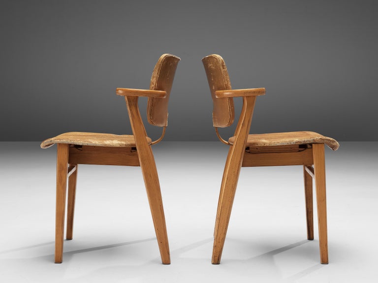 Ilmari Tapiovaara Armchairs 'Domus' in Beech and Patinated Leather For ...