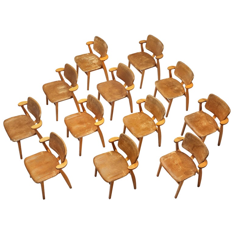 Ilmari Tapiovaara Armchairs 'Domus' in Beech and Patinated Leather For ...