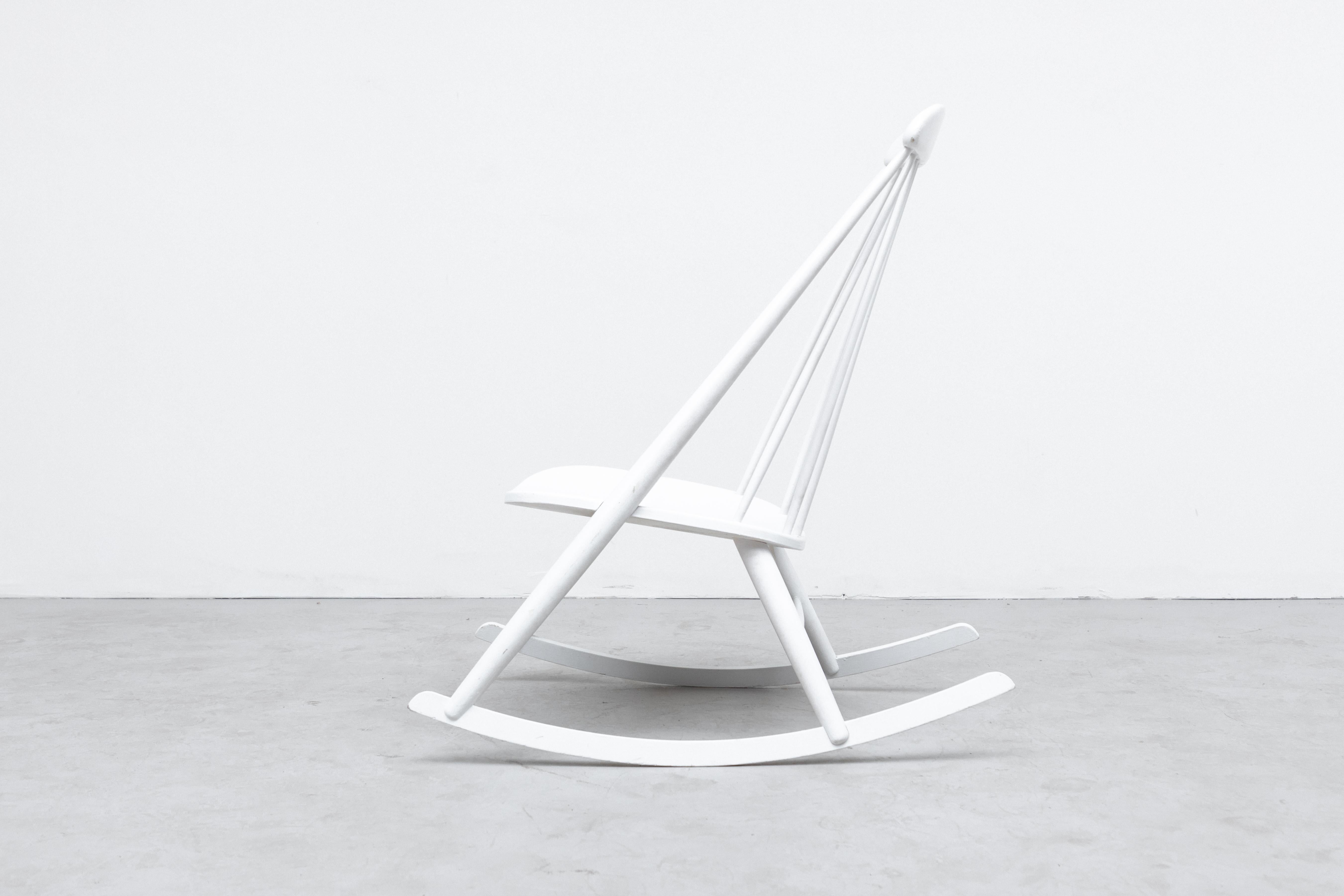 Mid-20th Century Ilmari Tapiovaara Attr White Lacquered Rocking Chair For Sale