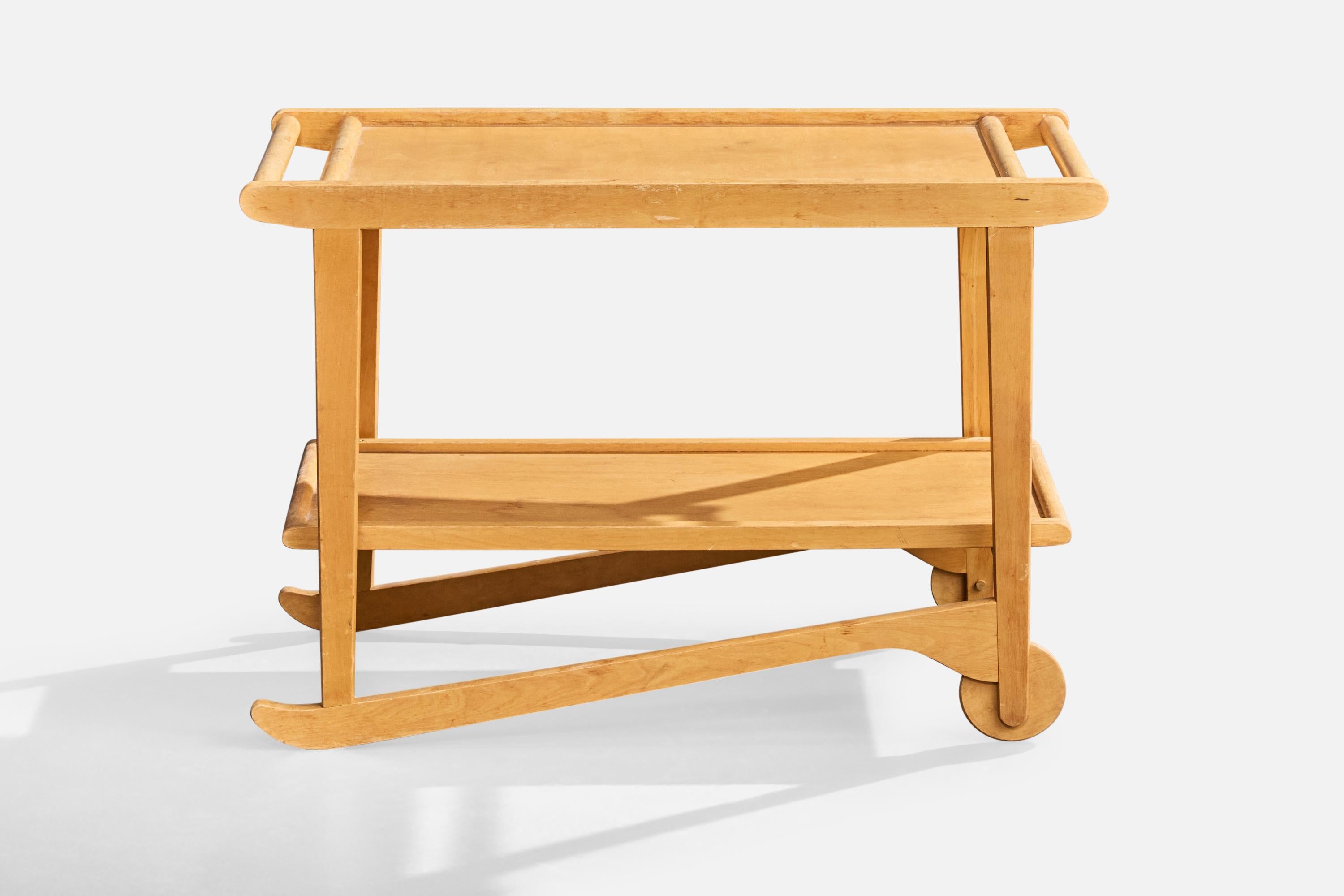 Finnish Ilmari Tapiovaara, Bar Cart, Birch, Finland, 1940s For Sale