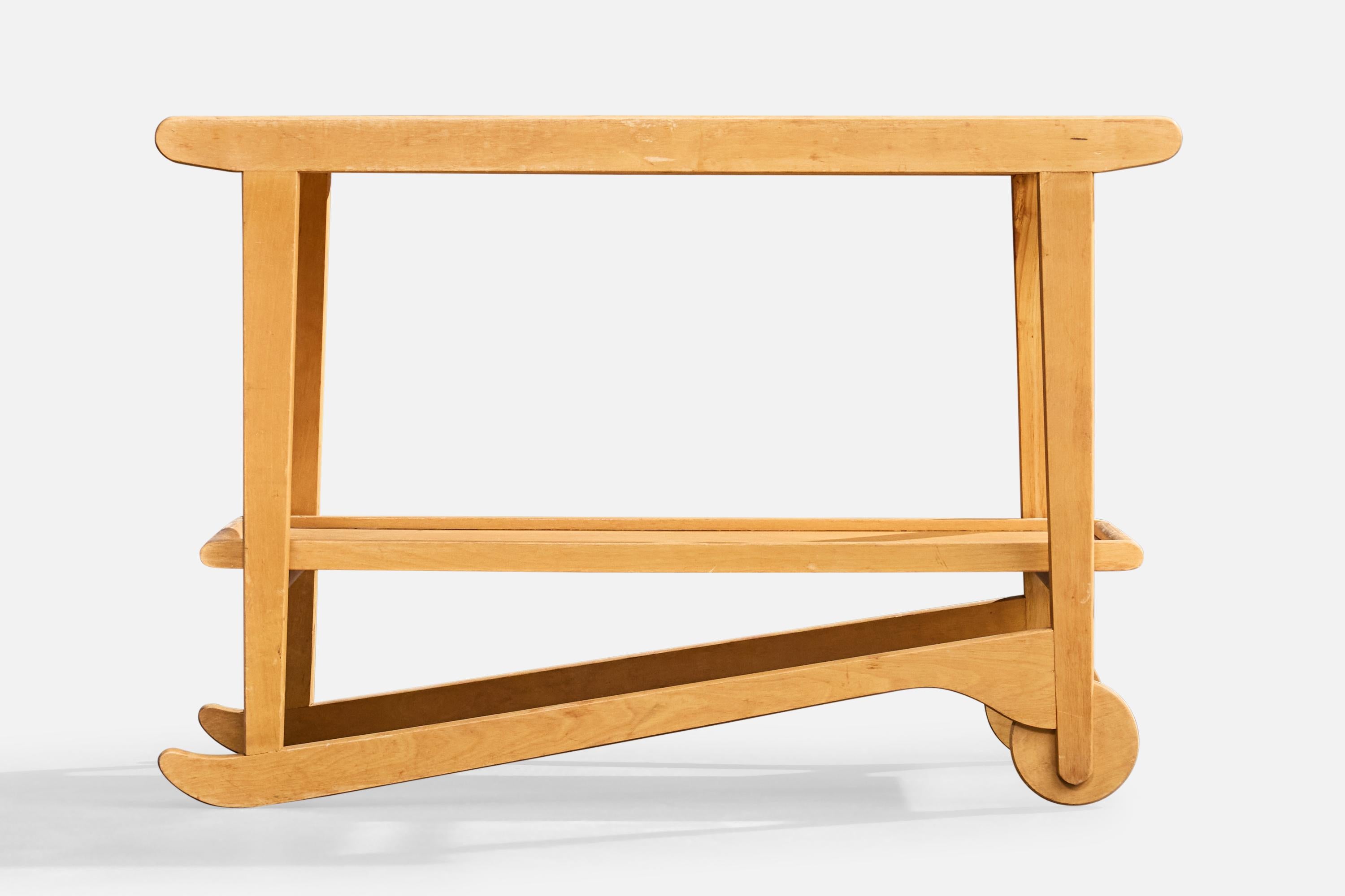 Ilmari Tapiovaara, Bar Cart, Birch, Finland, 1940s In Good Condition For Sale In High Point, NC