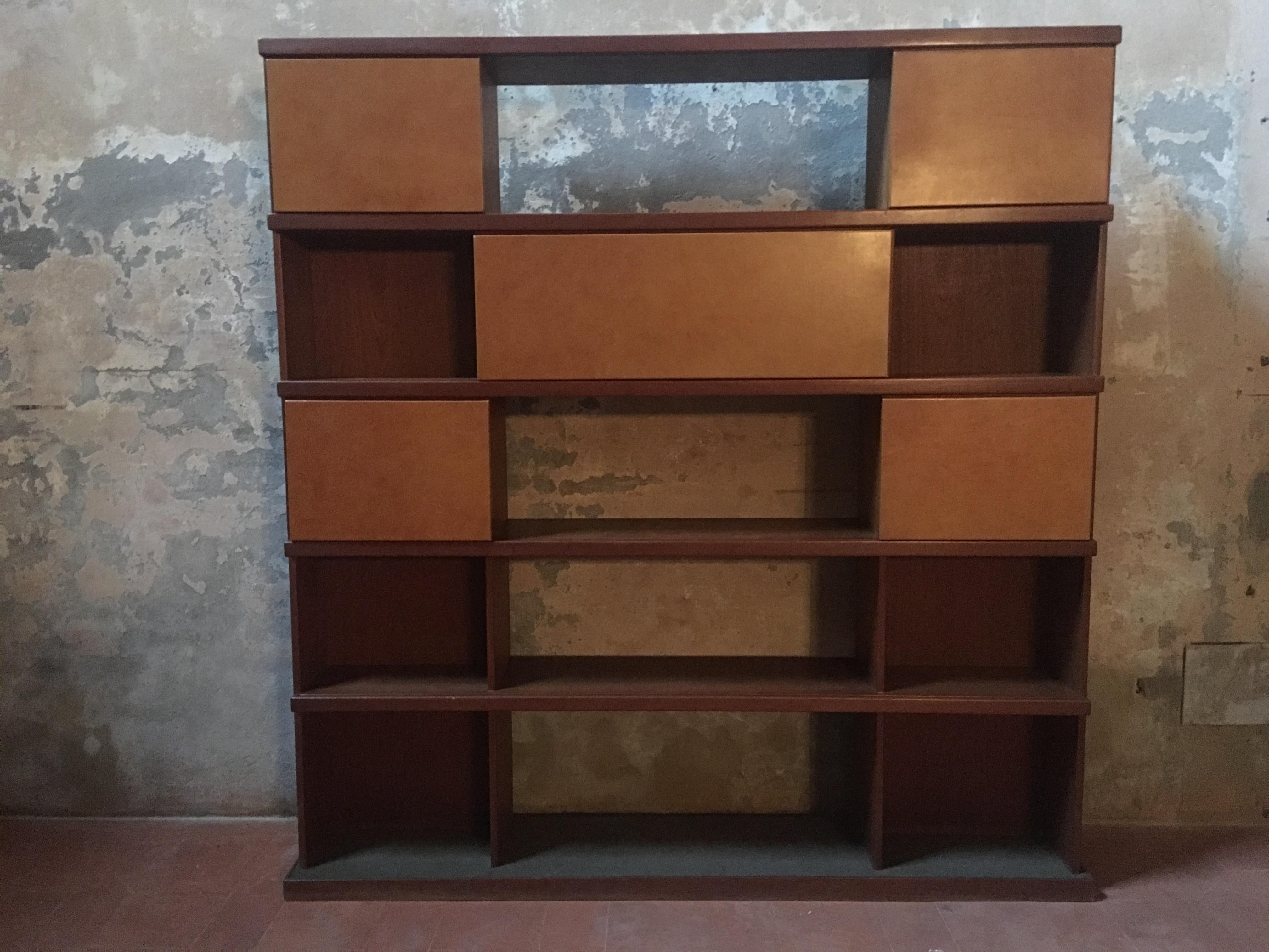 Mid-Century Modern Italian Midcentury Wood and Leather Bookcase