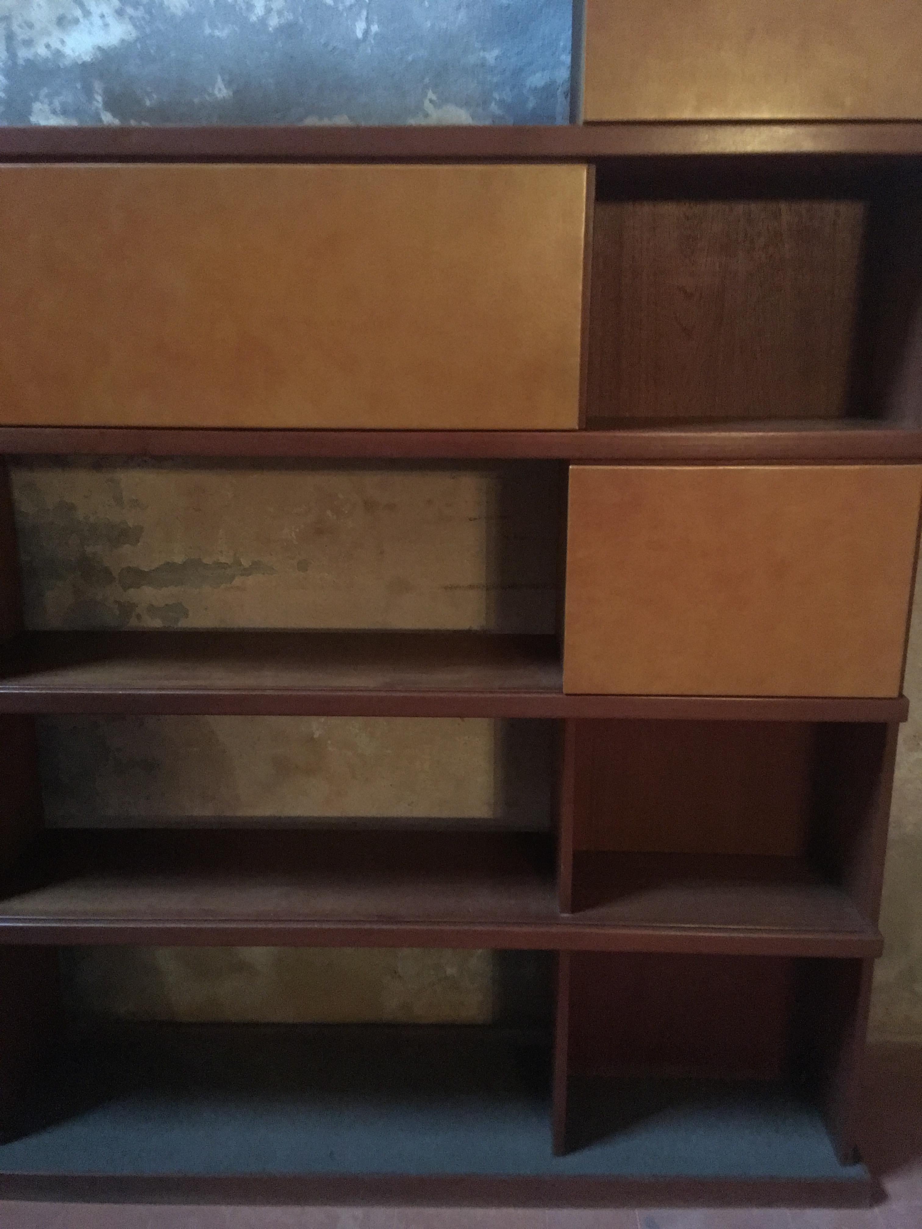 Mid-20th Century Italian Midcentury Wood and Leather Bookcase