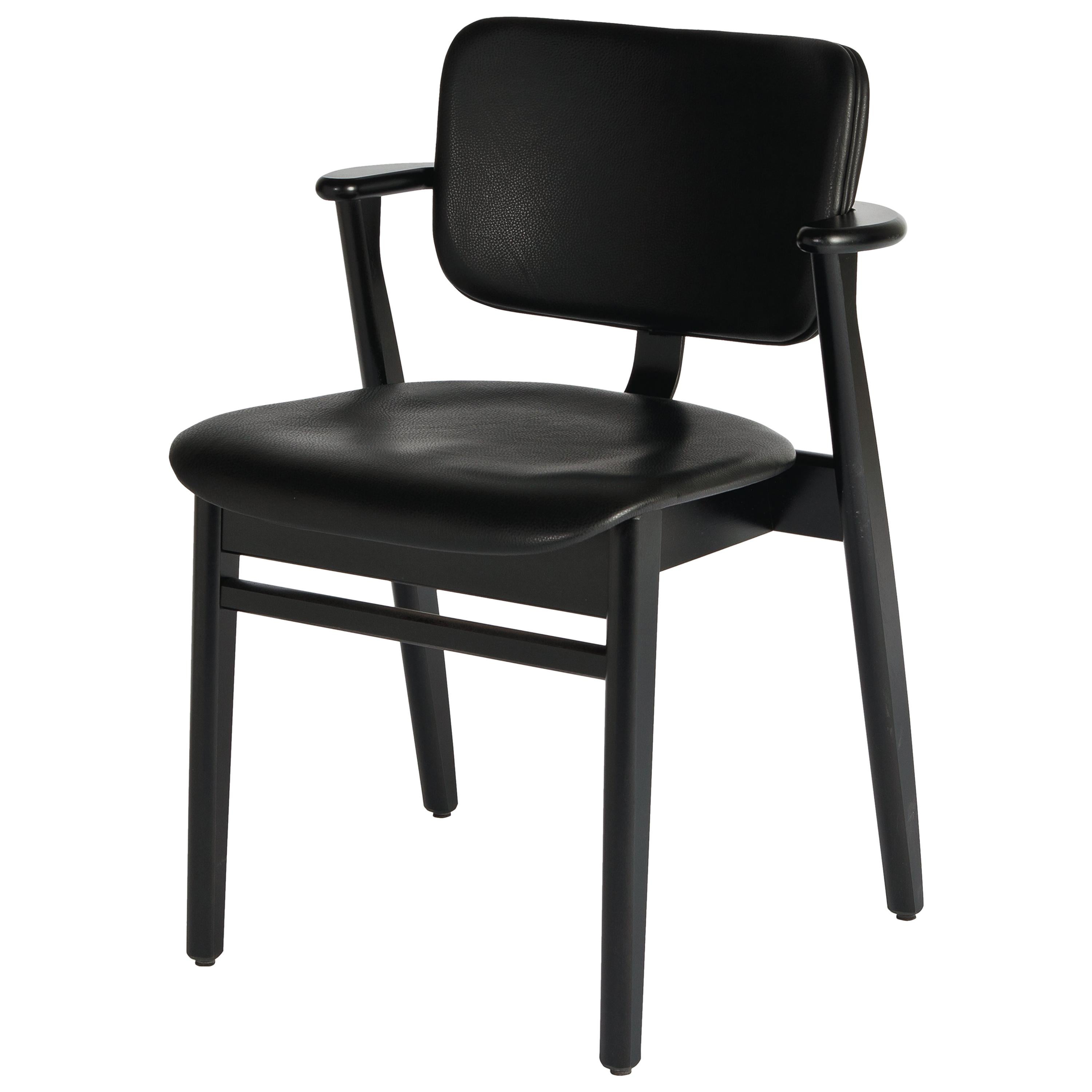 Ilmari Tapiovaara Domus Chair in Black Birch and Leather for Artek