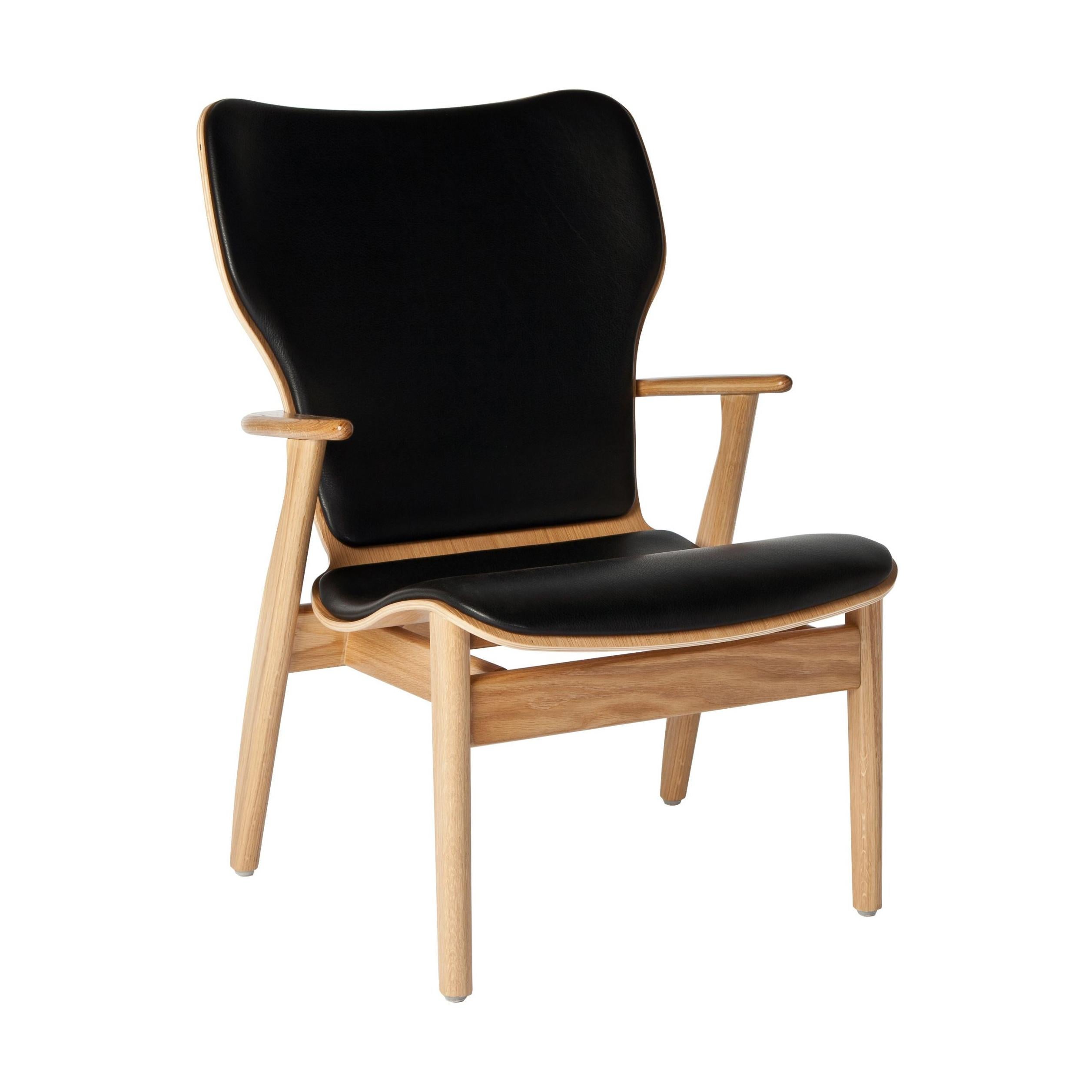 Ilmari Tapiovaara Domus Lounge Chair in Oak and Black Leather for Artek