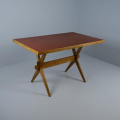Ilmari Tapiovaara Easily Dismantlable X-leg Red Linoleum Table, 1940s