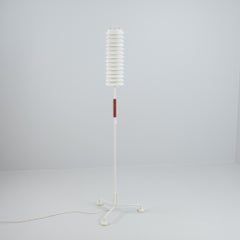 Ilmari Tapiovaara Floor Lamp Maya the Bee, White & Rattan, Hienoteräs Asko 1950s