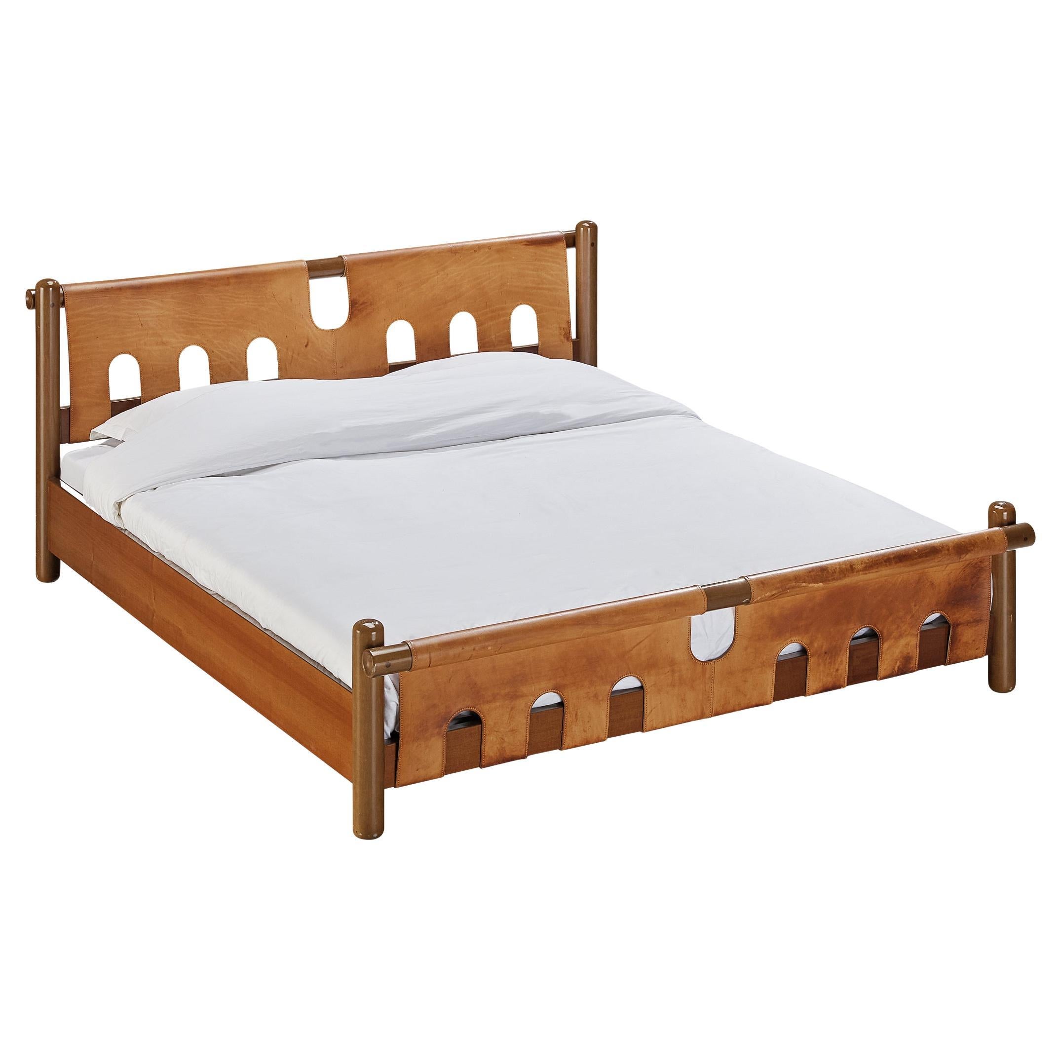 Ilmari Tapiovaara for La Permanente Mobili Cantù Double Bed Walnut Leather