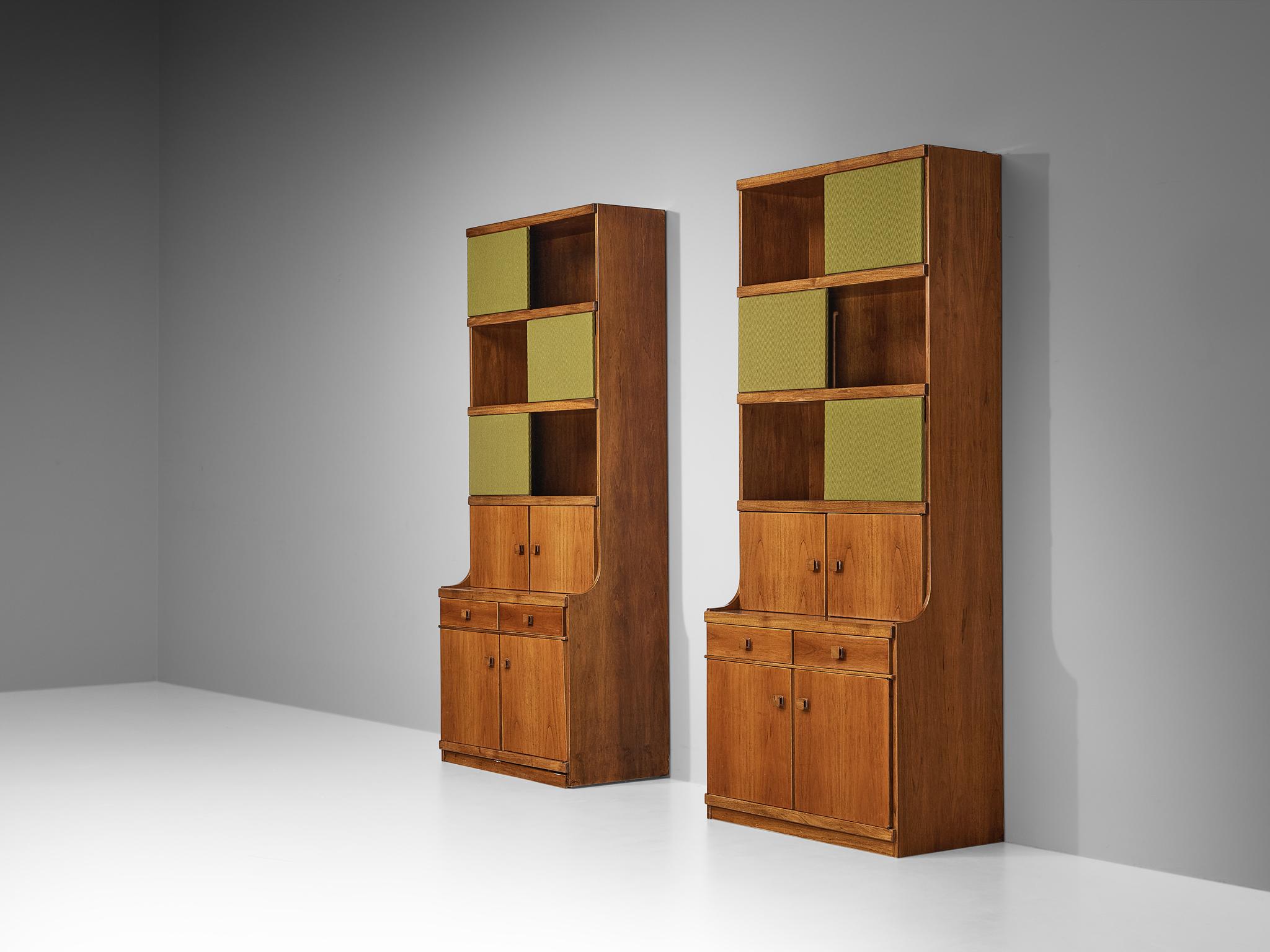 IImari Tapiovaara for La Permanente Mobili Cantù, bookcase, walnut, fabric, Italy, design 1957

This grand bookcase executed in walnut is designed by the Finnish designer Ilmari Tapiovaara for Permanente Mobili Cantù. The clean lines allow you to