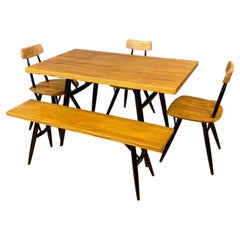 Ilmari Tapiovaara for Laukaan Pu "Pirkka” Dining Set, Table, Bench and 3 Chairs