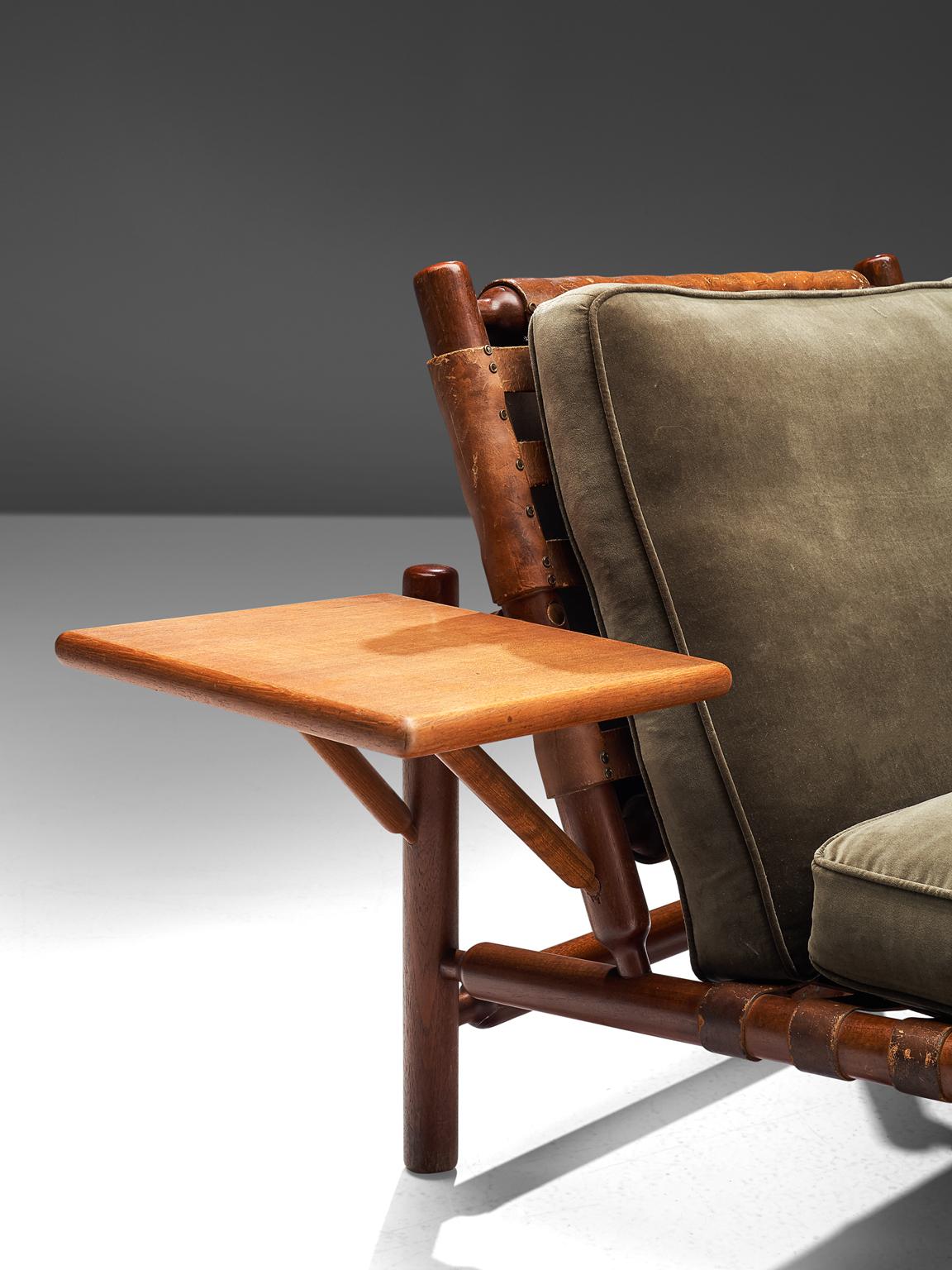 Mid-20th Century Ilmari Tapiovaara Leather Lounge Chair and Ottoman with Velvet Cushions