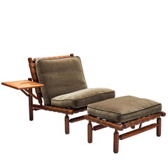 Ilmari Tapiovaara Leather Lounge Chair and Ottoman with Velvet Cushions