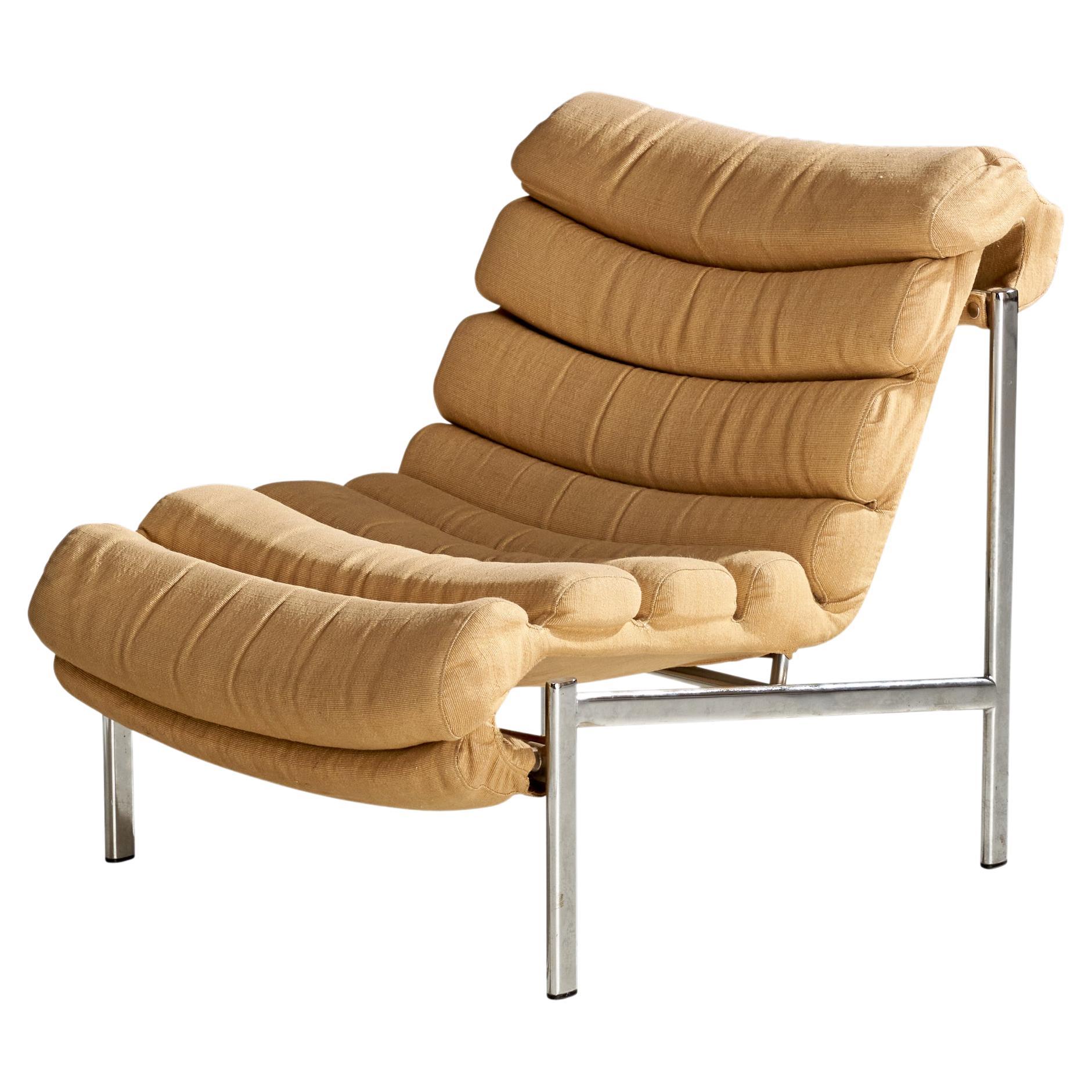 Ilmari Tapiovaara, Lounge Chair, Chrome, Fabric, Finland, 1970
