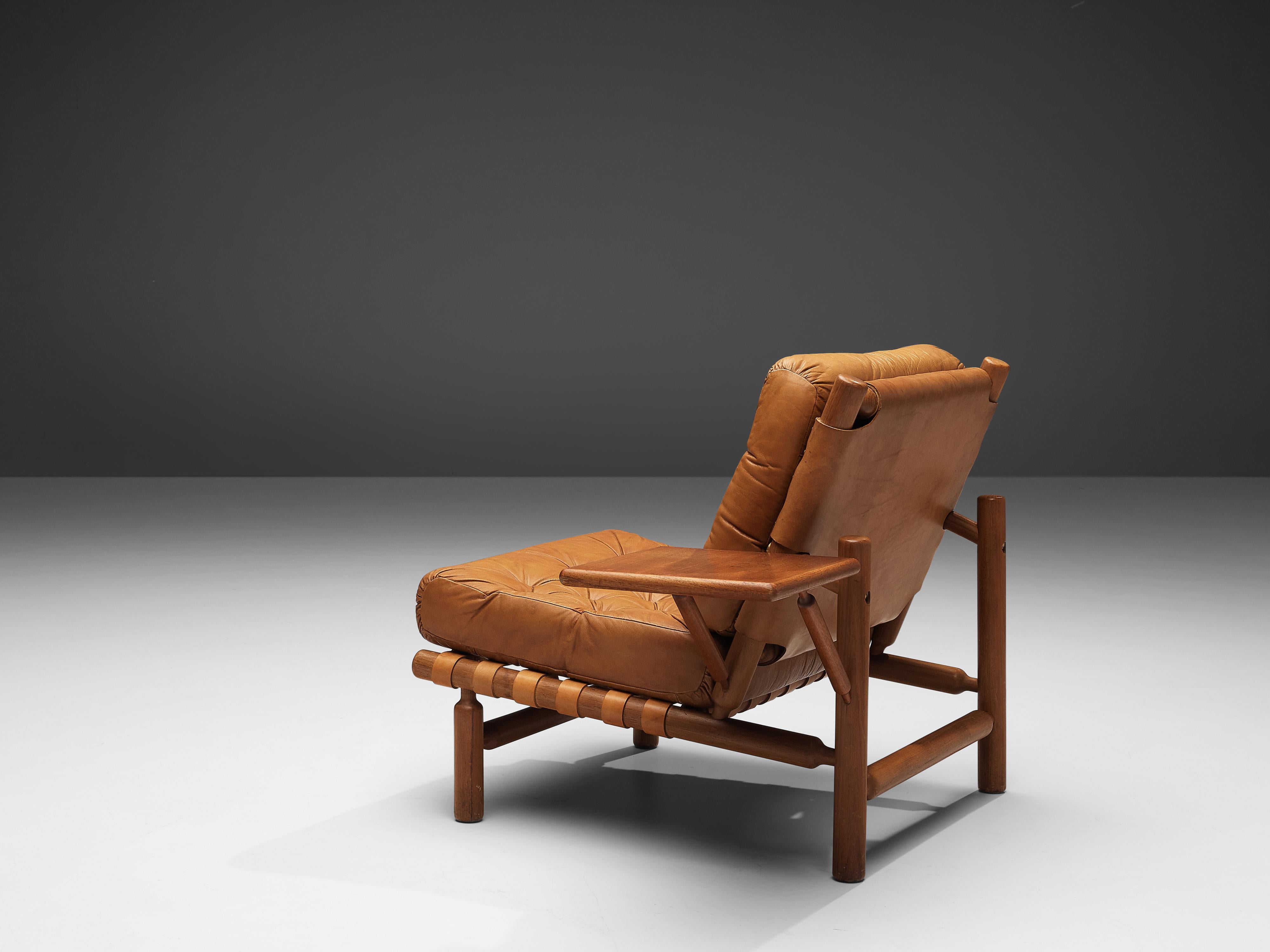 Scandinavian Modern Ilmari Tapiovaara Lounge Chair with Ottoman in Cognac Leather