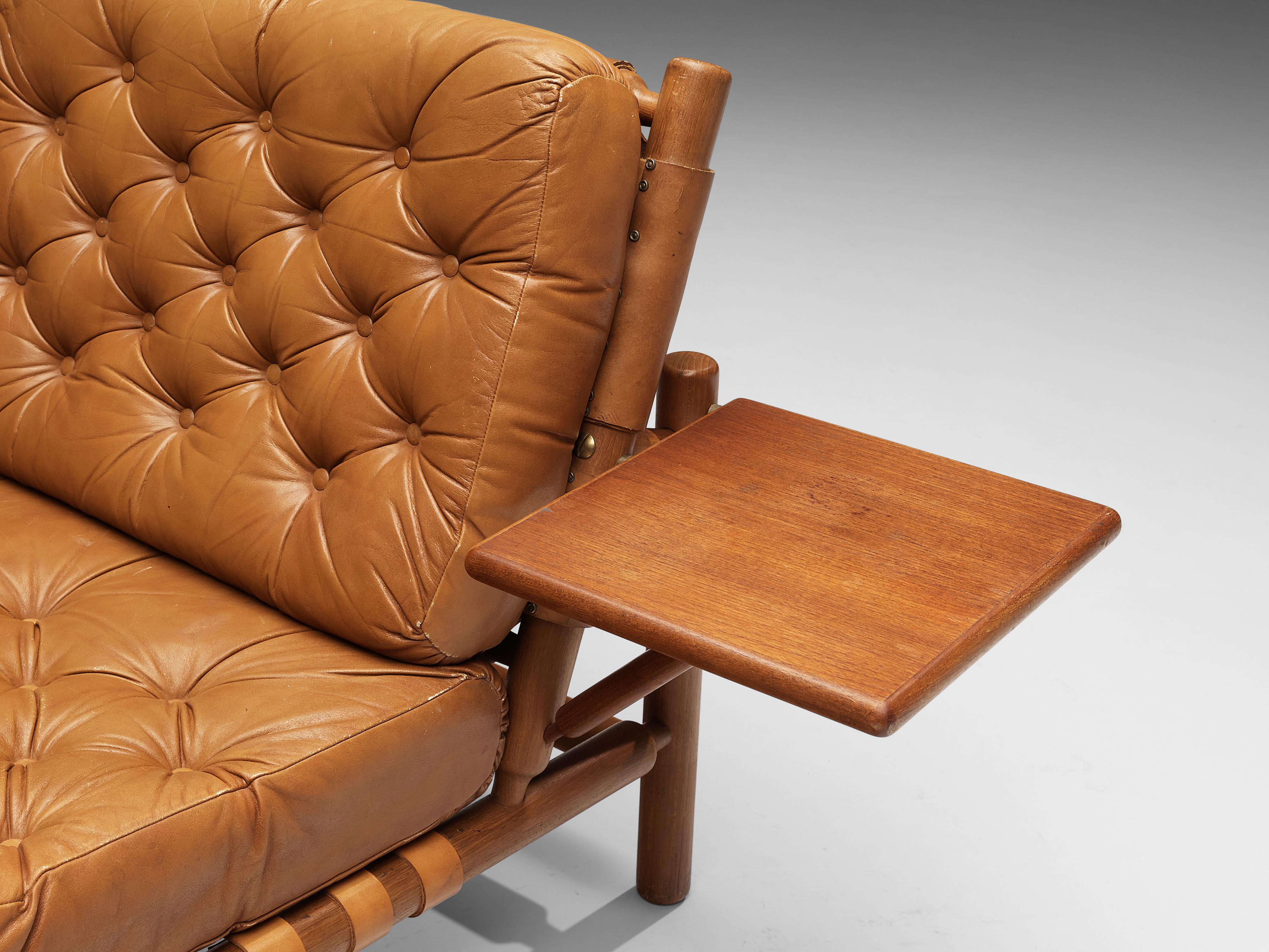 Finnish Ilmari Tapiovaara Lounge Chair with Ottoman in Cognac Leather