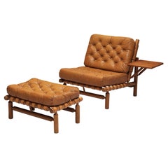 Ilmari Tapiovaara Lounge Chair with Ottoman in Cognac Leather