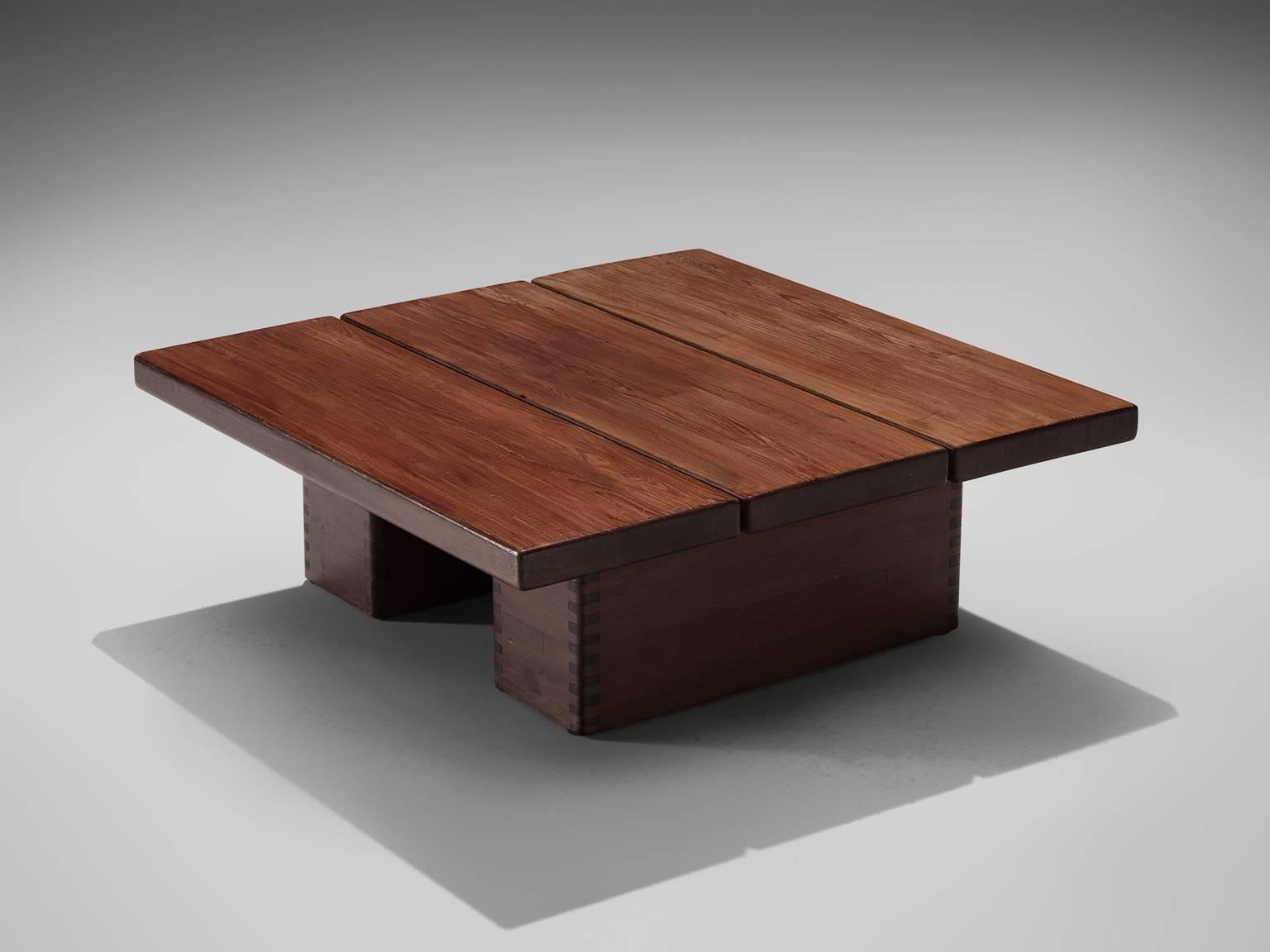 Ilmari Tapiovaara for Laukaan Puu, coffee table, stained pine, Finland, 1950s.

This pine coffee table is modest and simple in its design and therefore breaths the feeling of Nordic design. This means that it is well-constructed as can be seen in