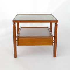 Ilmari Tapiovaara Pair of Bedside Tables in Wood and Green Lacquer, Italy 1960s