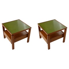 Ilmari Tapiovaara Pair of Bedside Tables in Wood and Green Lacquer, Italy 1960s