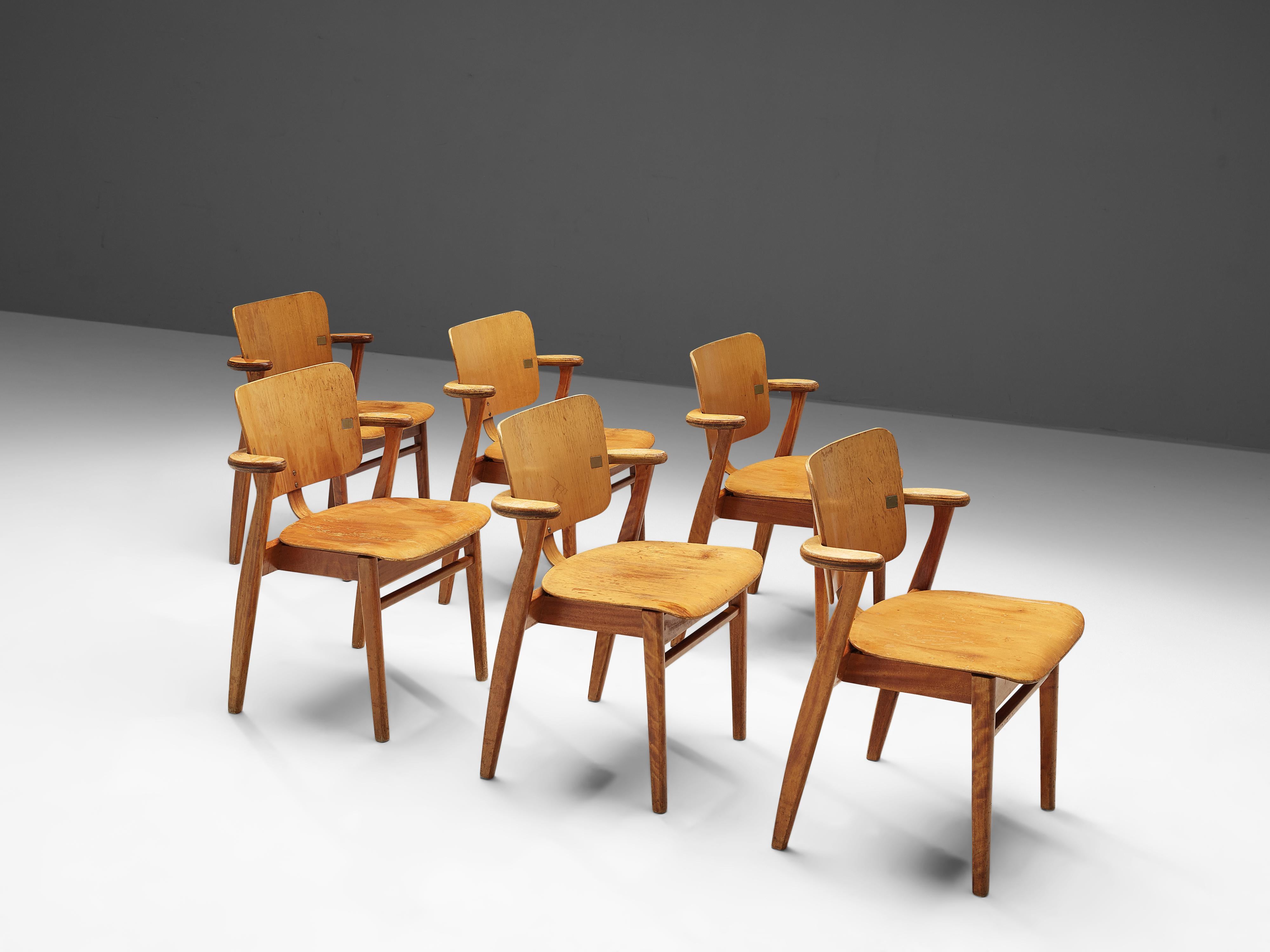 Mid-20th Century Ilmari Tapiovaara Pair of ‘Domus’ Dining Chairs in Birch