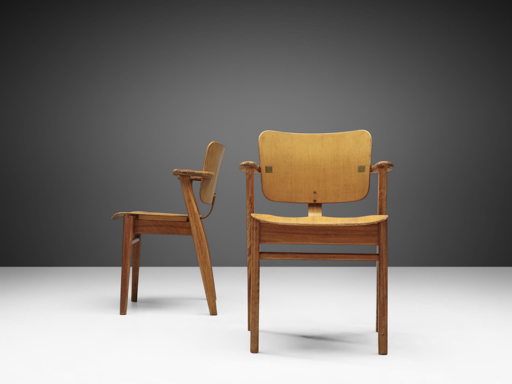 Mid-20th Century Ilmari Tapiovaara Pair of ‘Domus’ Dining Chairs in Mahogany