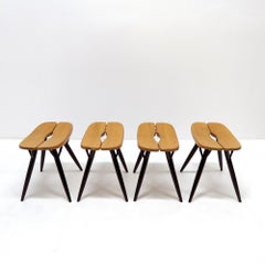 Ilmari Tapiovaara Pirkka Stools, Pinewood with Black Legs, 1955