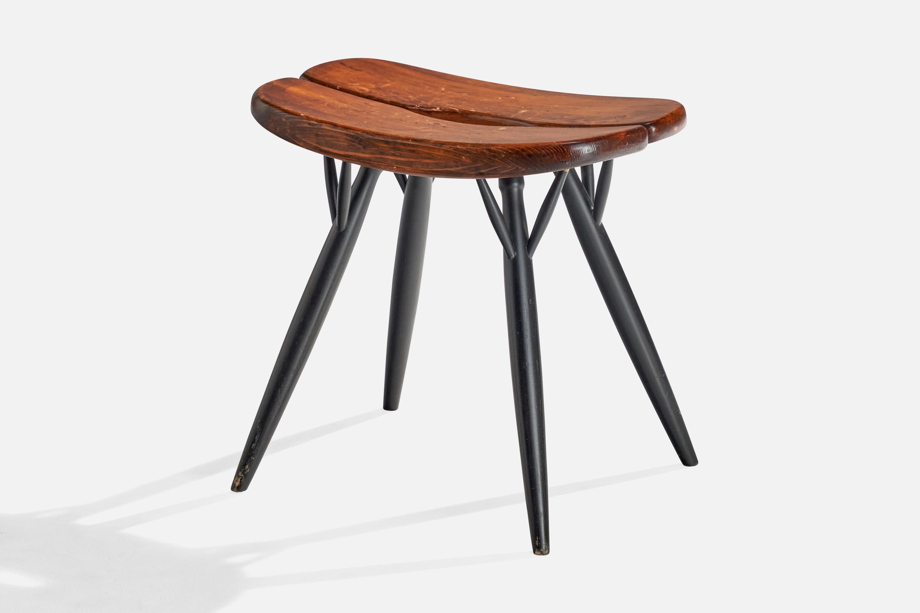 Scandinavian Modern Ilmari Tapiovaara, Pirrka Stool, Pine, Finland, 1950s For Sale