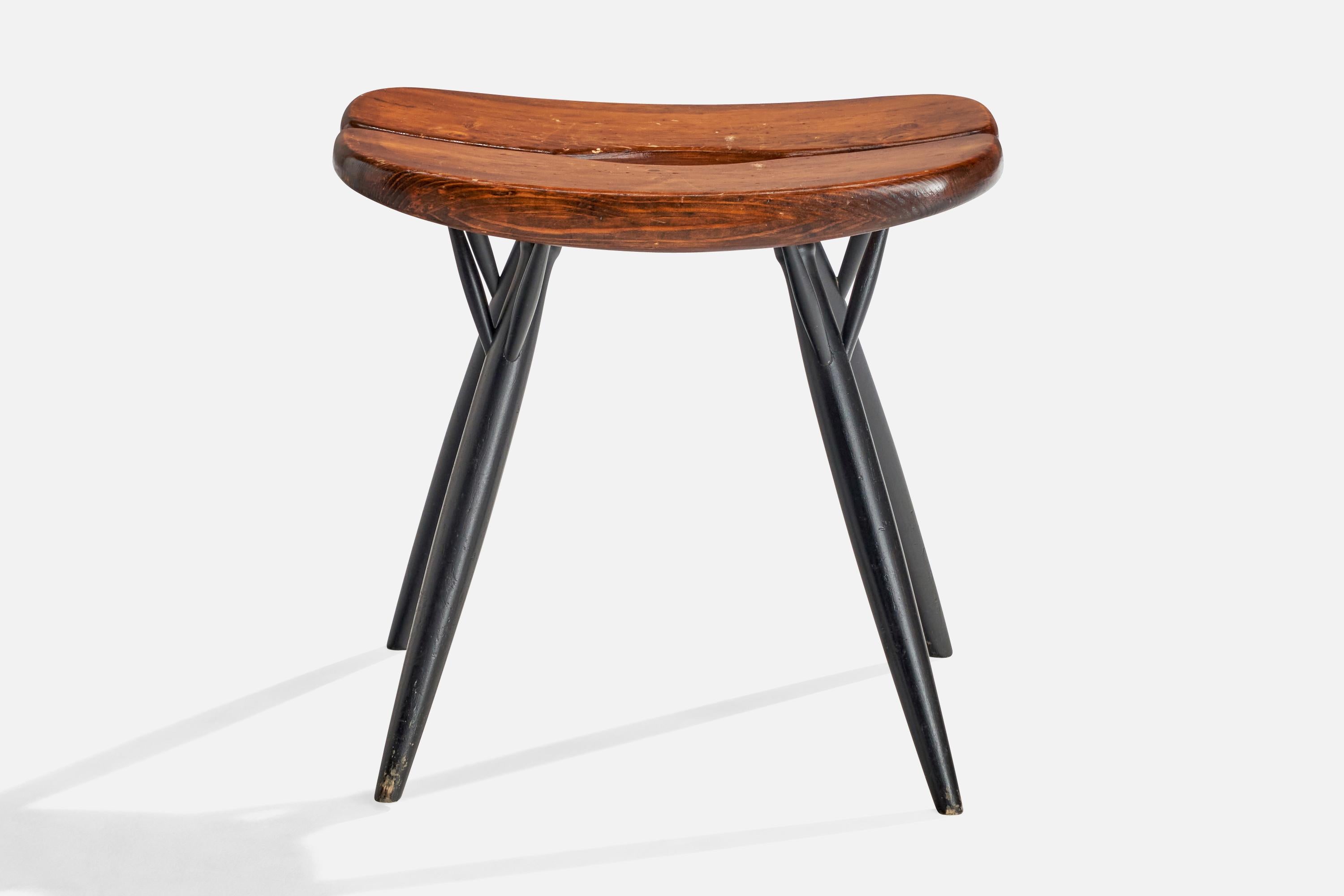 Finnish Ilmari Tapiovaara, Pirrka Stool, Pine, Finland, 1950s For Sale