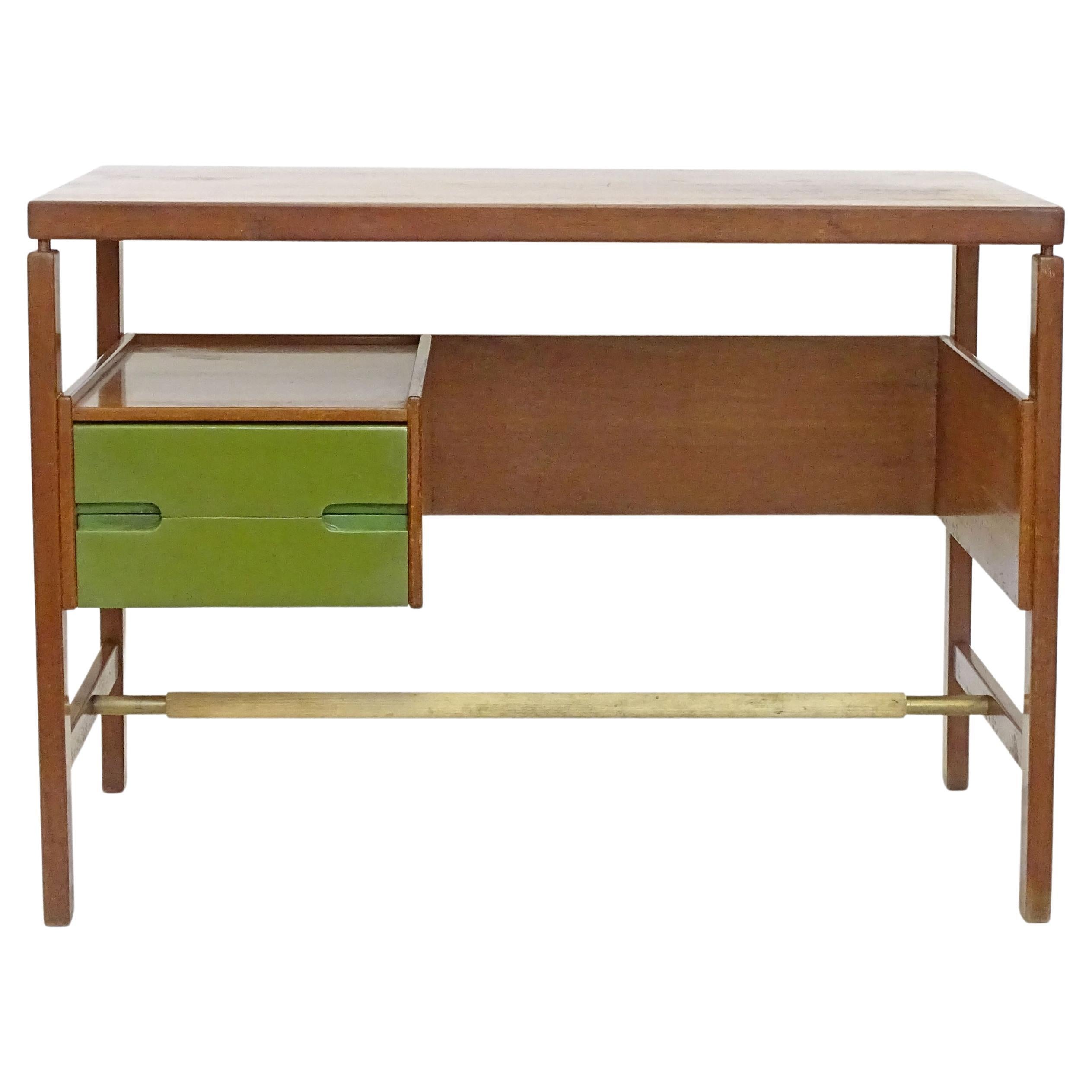 Ilmari Tapiovaara Rare Desk in Wood and Green Lacquer, Italy 1960s