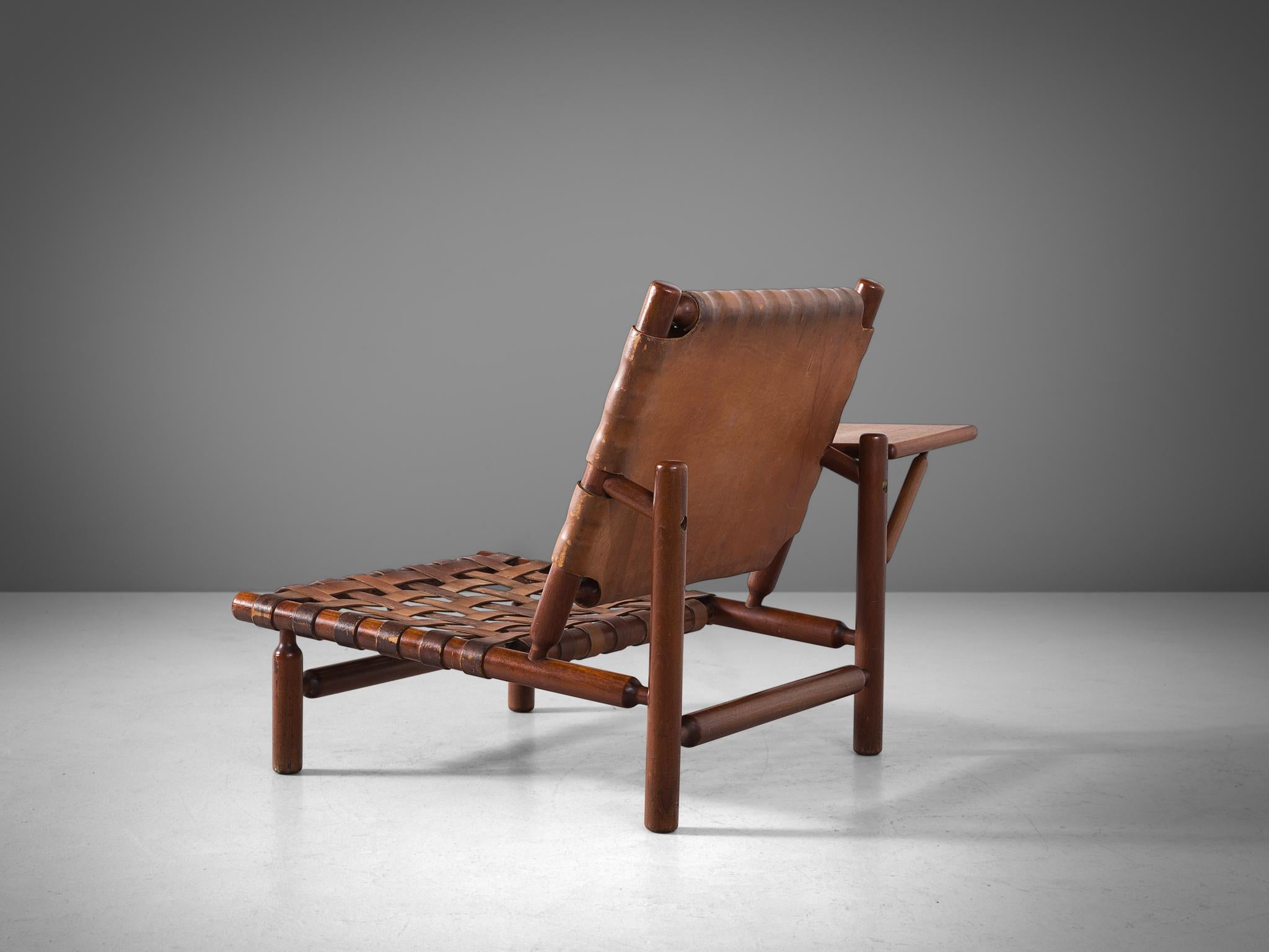 Mid-Century Modern Ilmari Tapiovaara Rare Leather Strap Lounge Chair and Ottoman