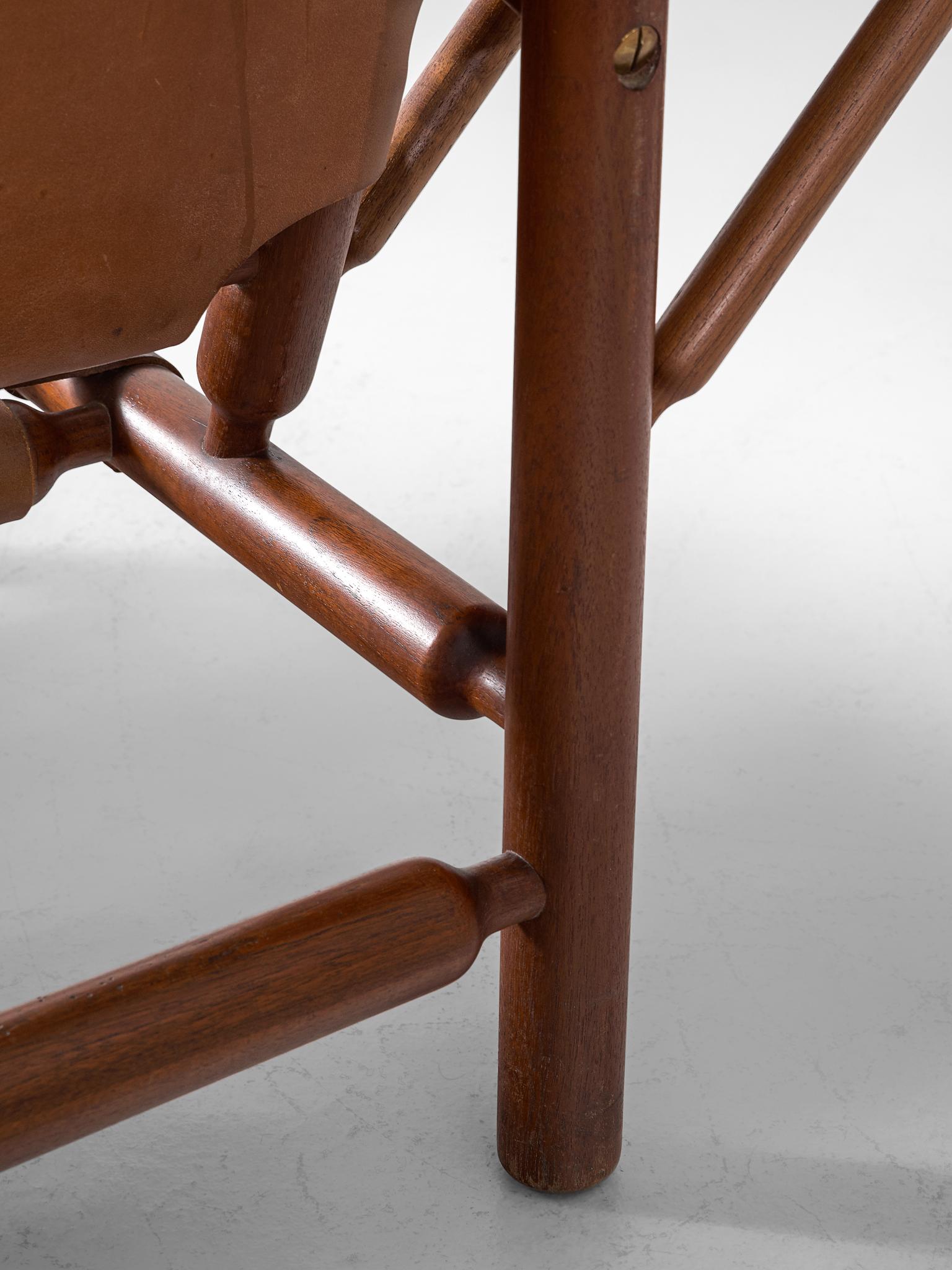 Ilmari Tapiovaara Rare Leather Strap Lounge Chair and Ottoman In Good Condition In Waalwijk, NL