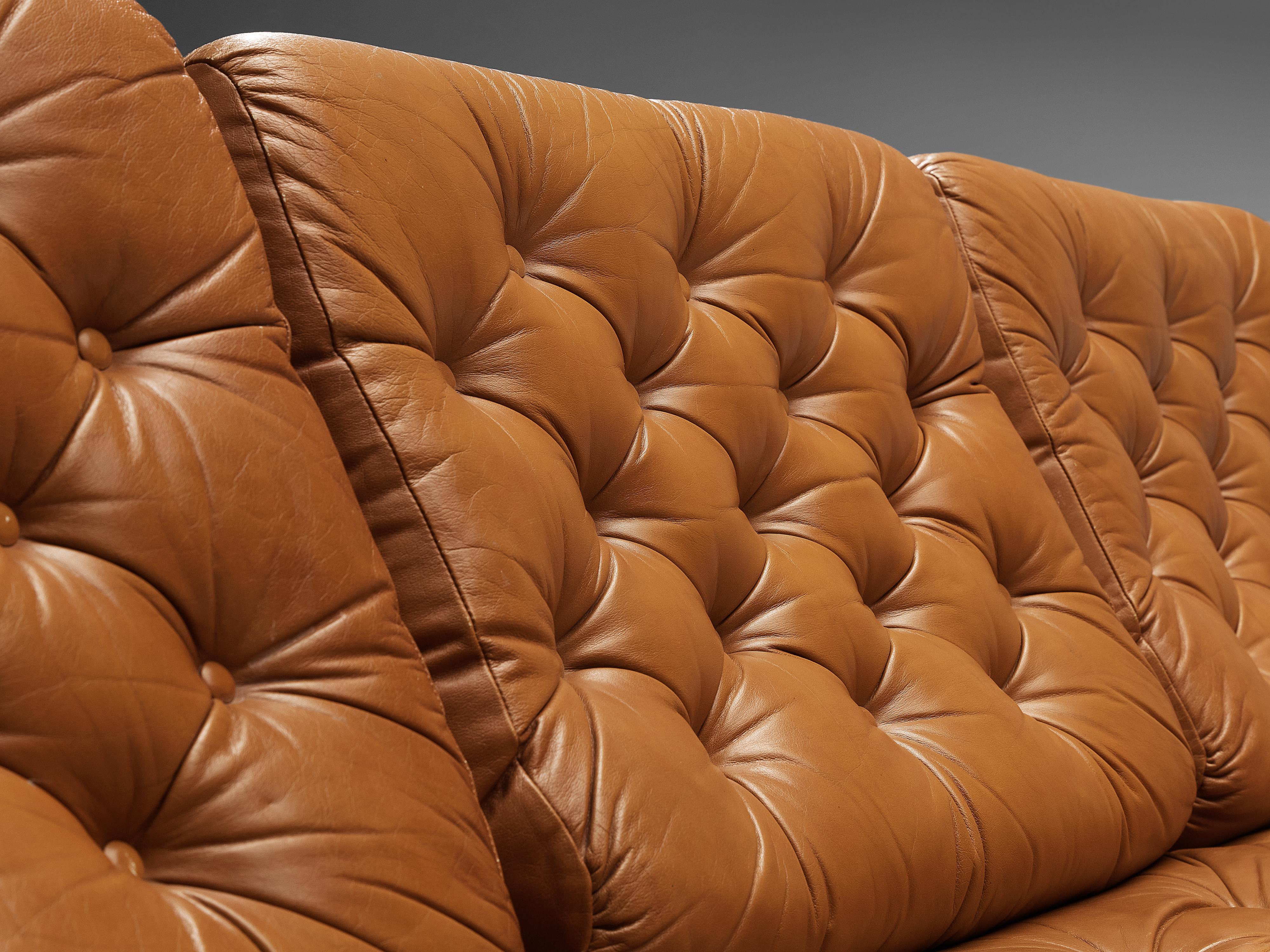 Scandinavian Modern Ilmari Tapiovaara Sectional Sofa and Ottoman in Cognac Leather
