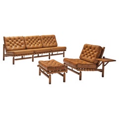 Ilmari Tapiovaara Sectional Sofa and Ottoman in Cognac Leather