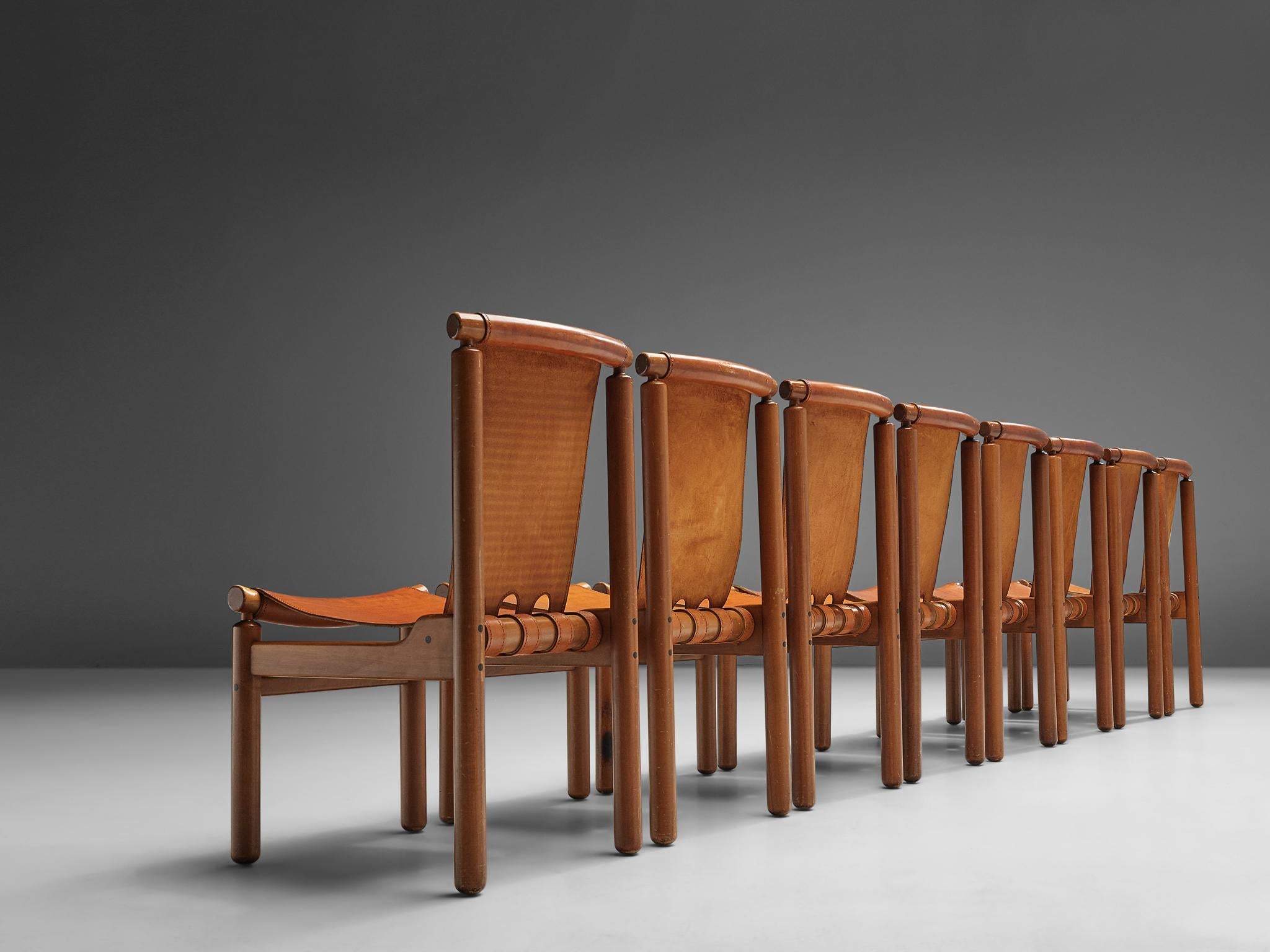Ilmari Tapiovaara Set of Eight Dining Chairs in Cognac Leather 2