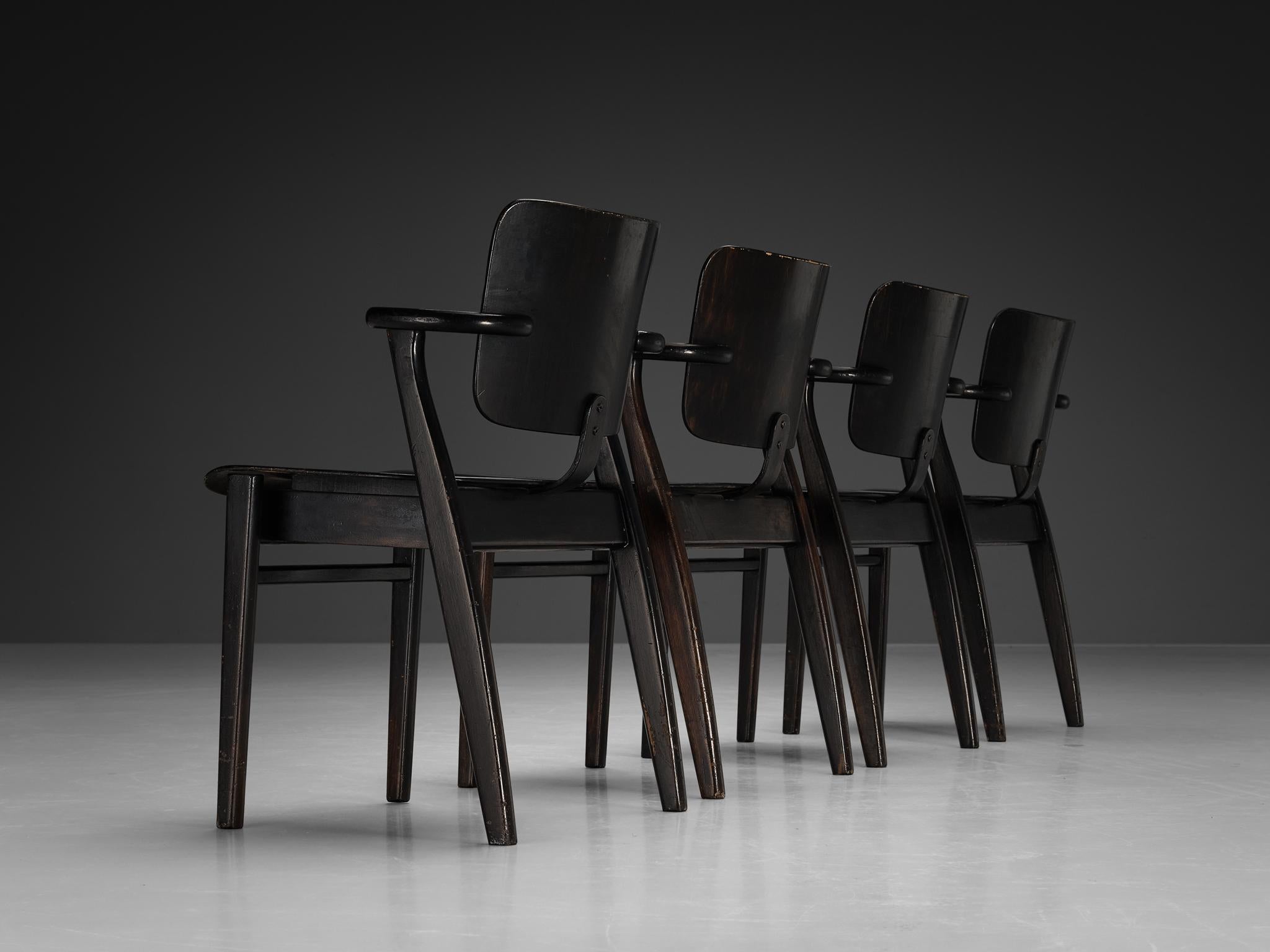 Finnish Ilmari Tapiovaara Set of Four ‘Domus’ Dining Chairs in Black Stained Teak  For Sale
