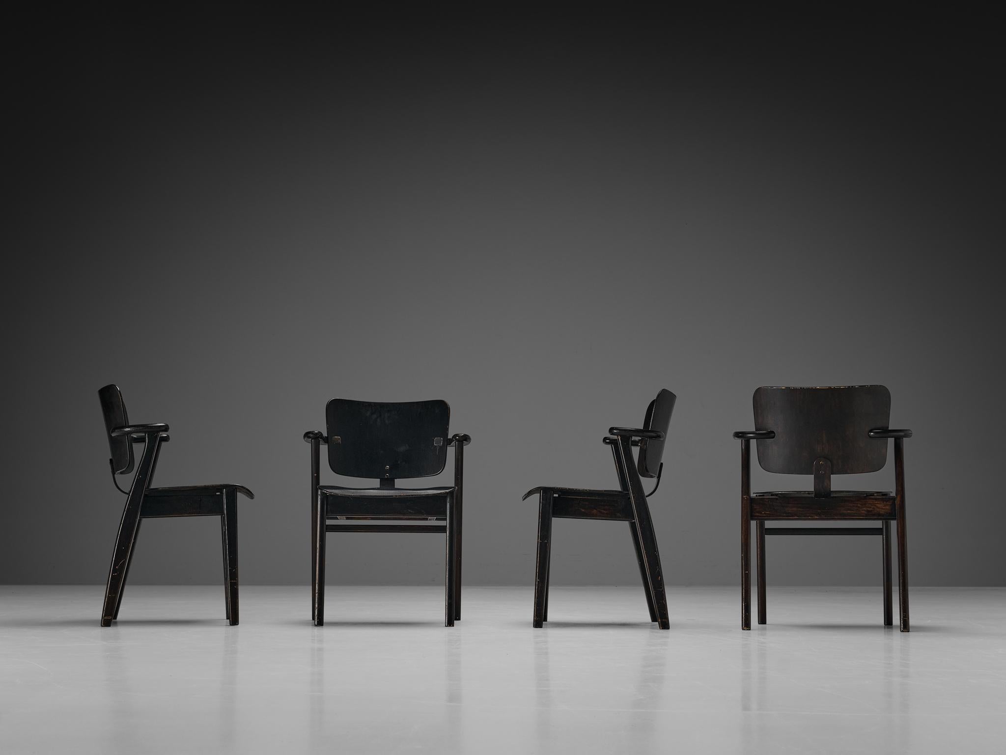 Metal Ilmari Tapiovaara Set of Four ‘Domus’ Dining Chairs in Black Stained Teak  For Sale