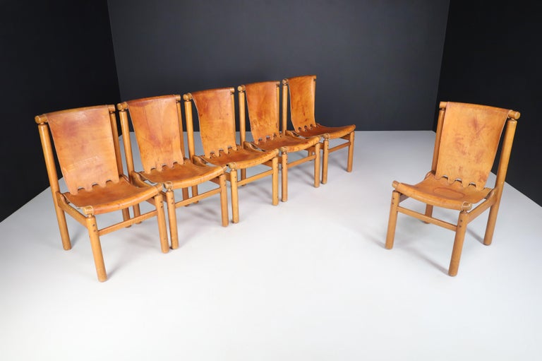 Ilmari Tapiovaara Set of Six Dining Chairs in Cognac Leather, Finland ...