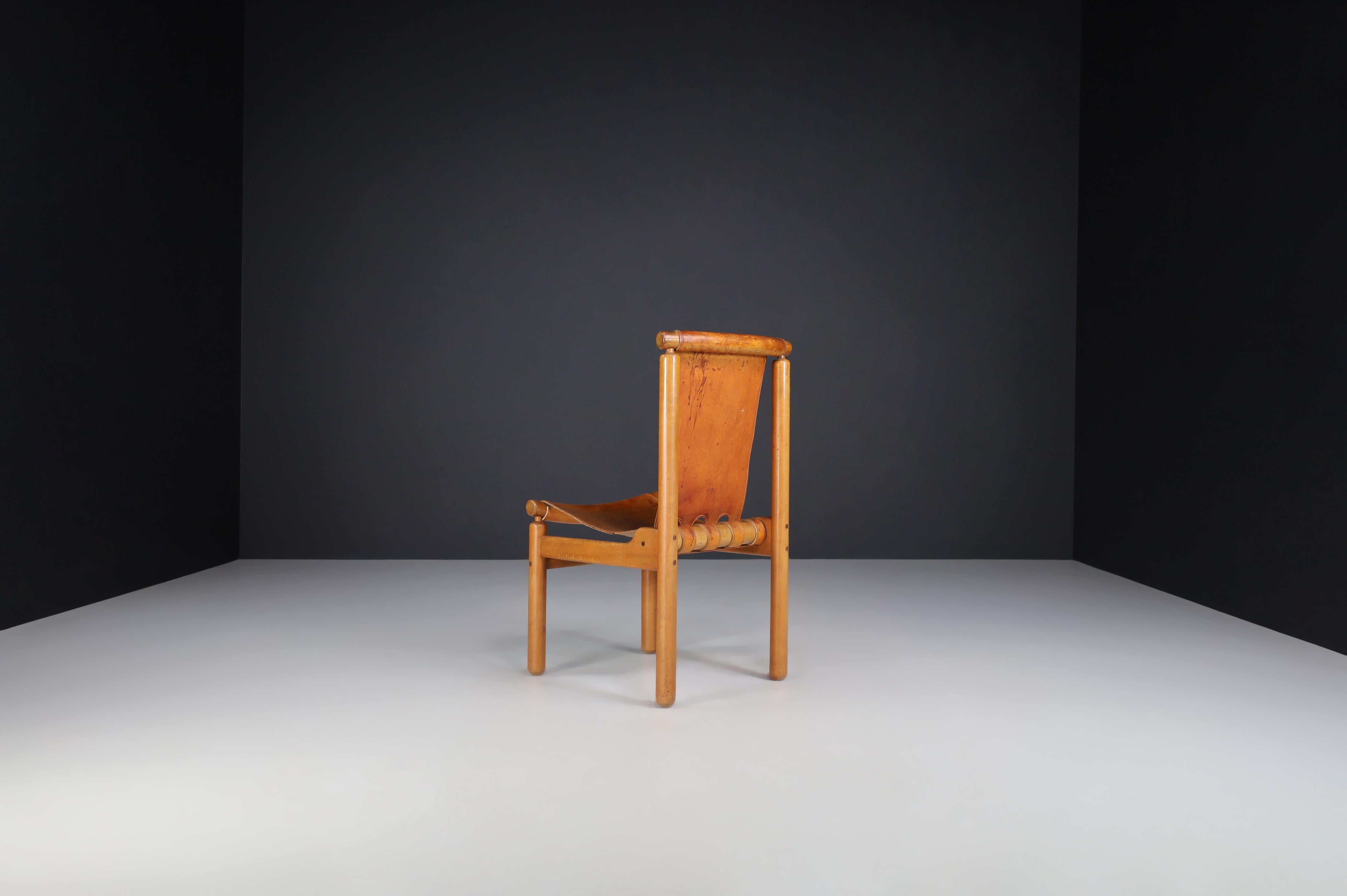 20th Century Ilmari Tapiovaara Set of Six Dining Chairs in Cognac Leather, Finland, the 1960s