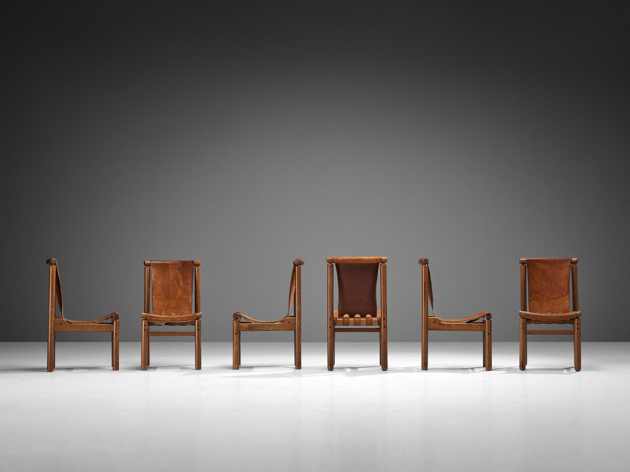 Mid-20th Century Ilmari Tapiovaara Set of Six Dining Chairs in Cognac Leather