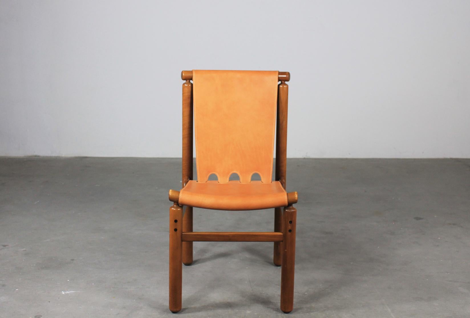 European Ilmari Tapiovaara Set of Six Dining Chairs in Leather by Permanente Mobili Cantù