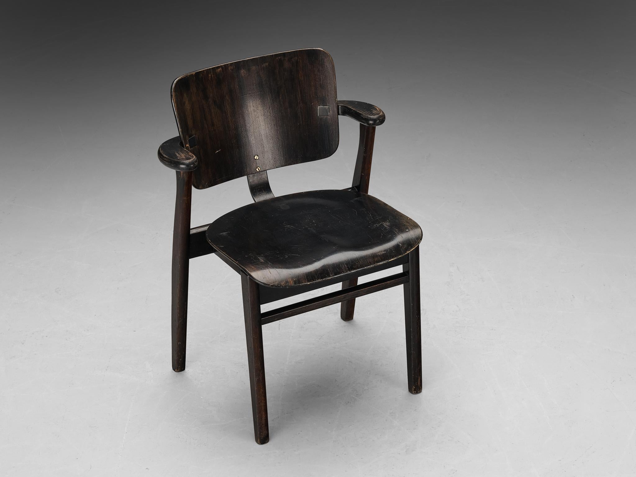 Mid-20th Century Ilmari Tapiovaara Set of Six ‘Domus’ Dining Chairs in Black Stained Teak  For Sale