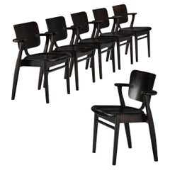 Vintage Ilmari Tapiovaara Set of Six ‘Domus’ Dining Chairs in Black Stained Teak 