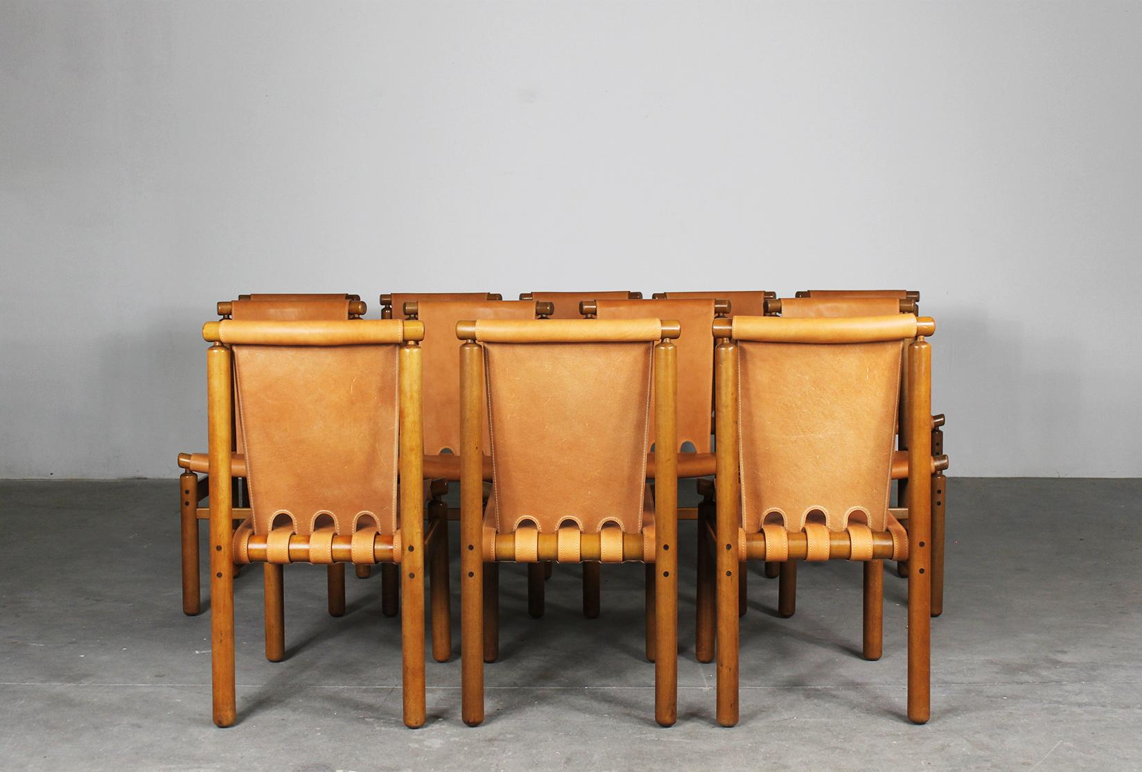 Leather Ilmari Tapiovaara Set of Twelve Dining Chairs by Permanente Mobili Cantù 1950s
