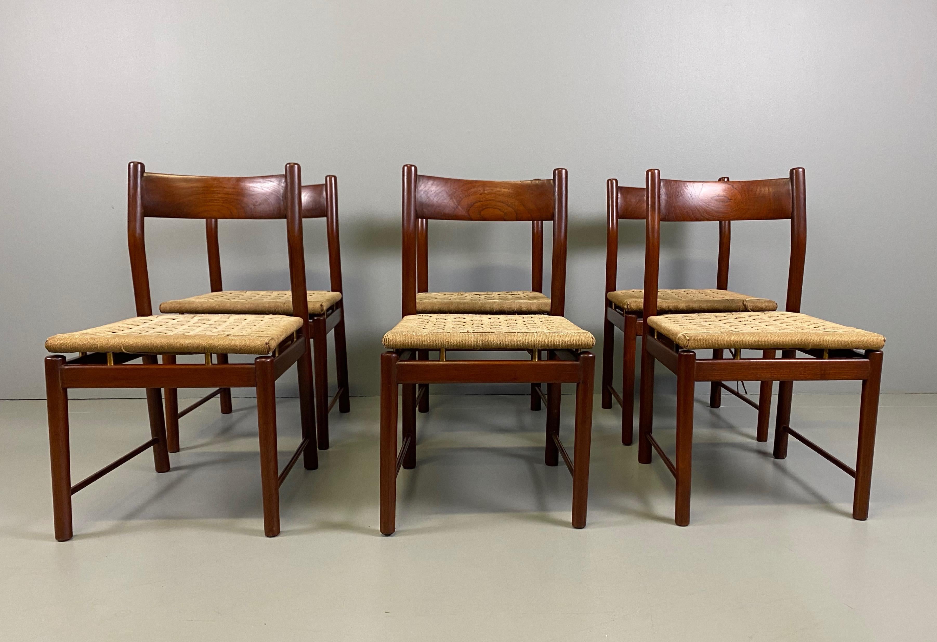 Ilmari Tapiovaara six chairs solid teak for La Permanente Cantù, 1960s. the set is 6 chairs