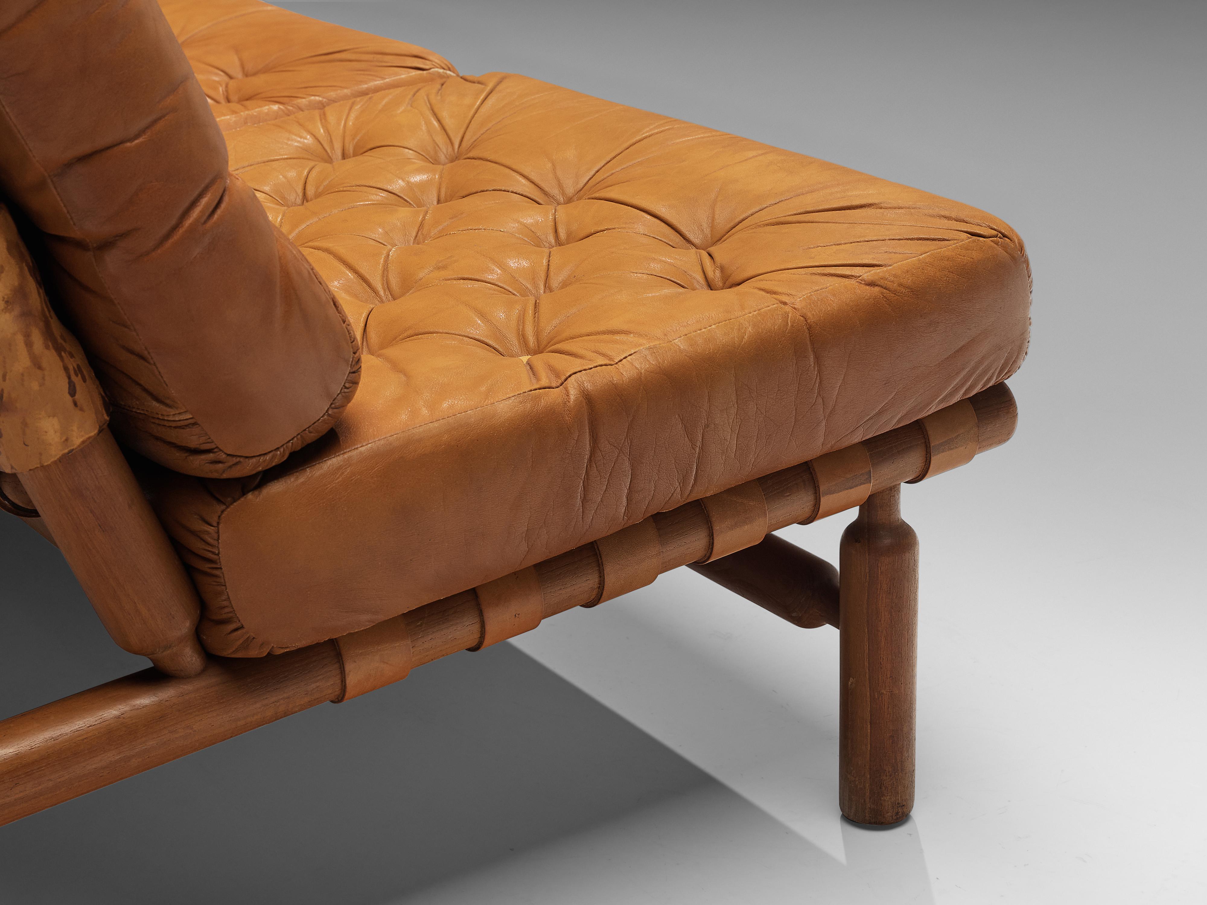 Finnish Ilmari Tapiovaara Sofa in Cognac Leather