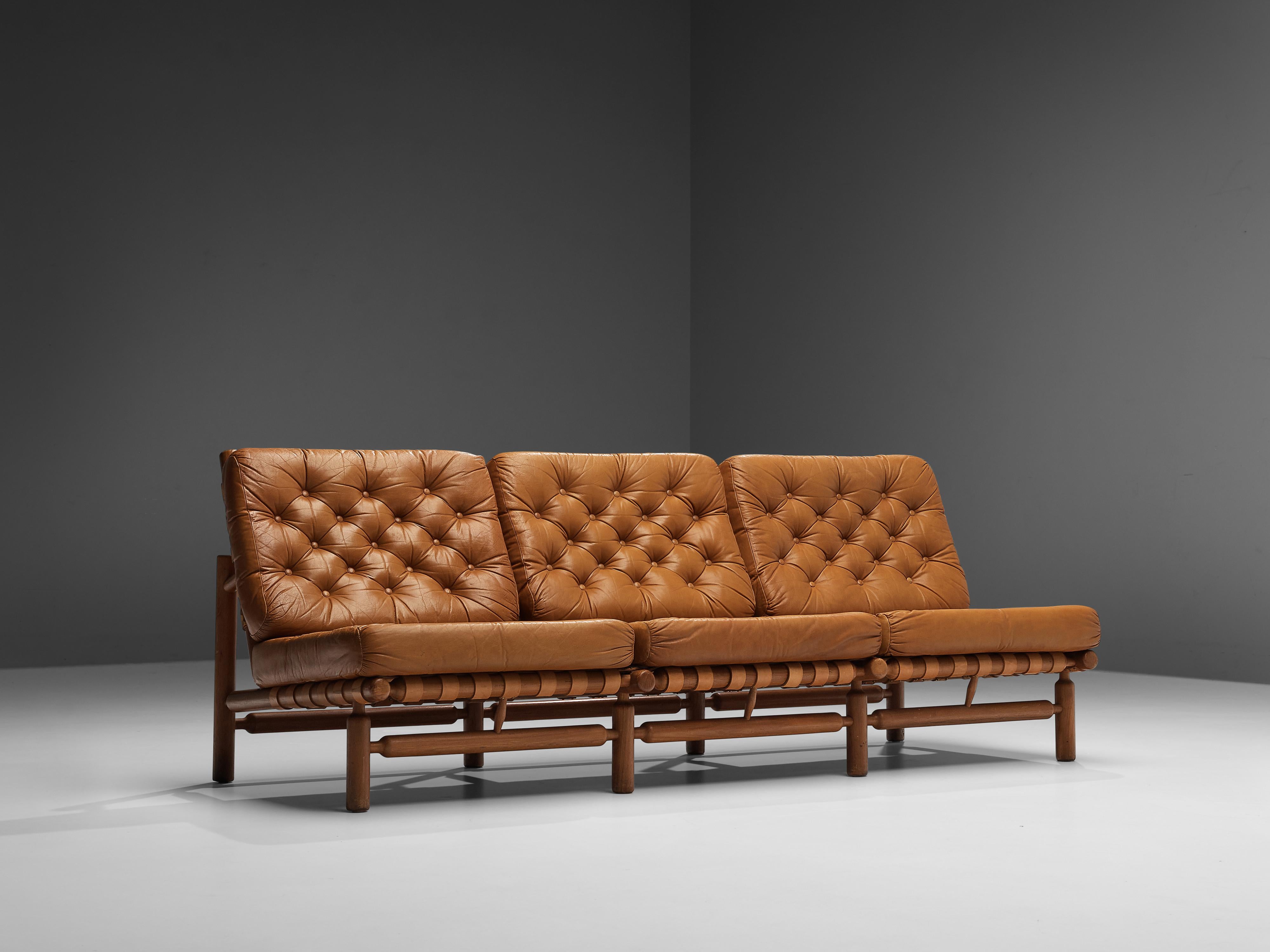 Ilmari Tapiovaara Sofa in Cognac Leather 1