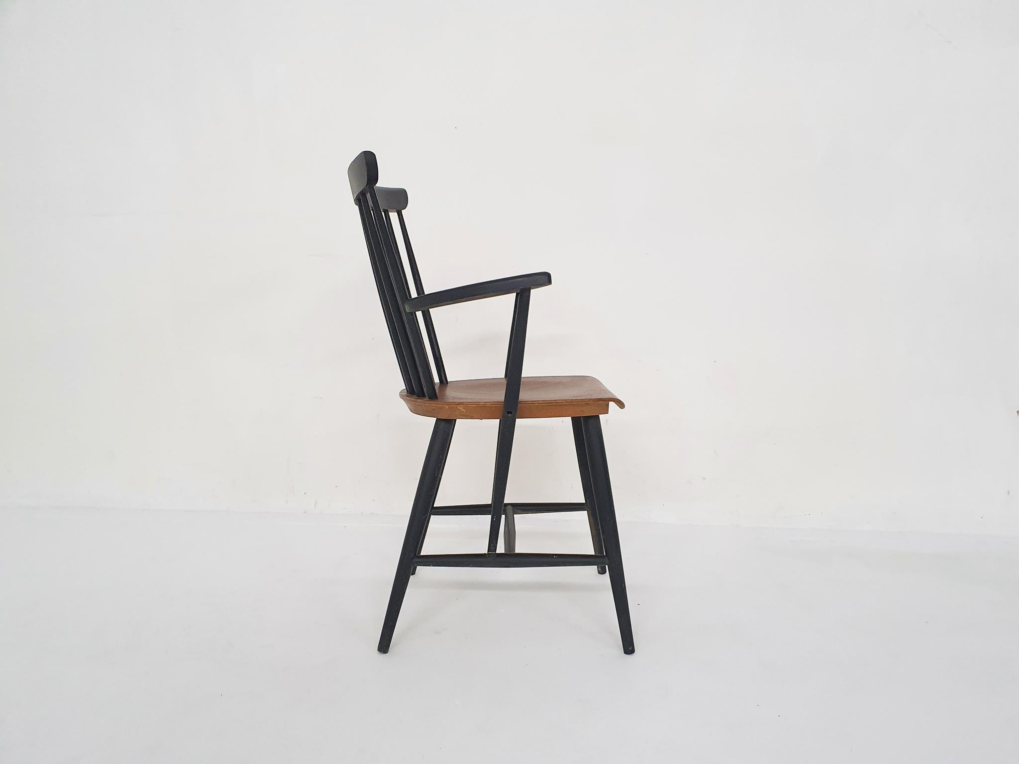 Scandinavian Modern Ilmari Tapiovaara Spindle Back Arm Chair, Finland, 1960's